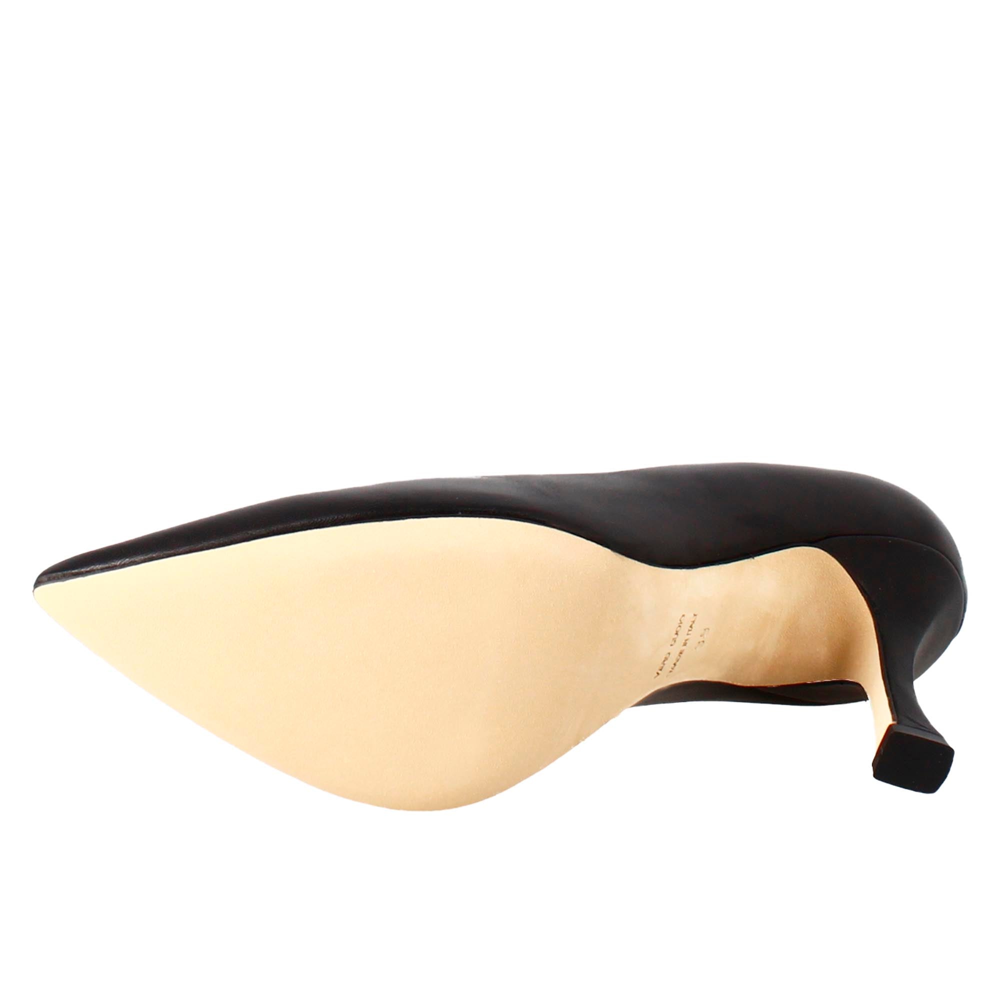 Décolleté femme en cuir noir à bout pointu