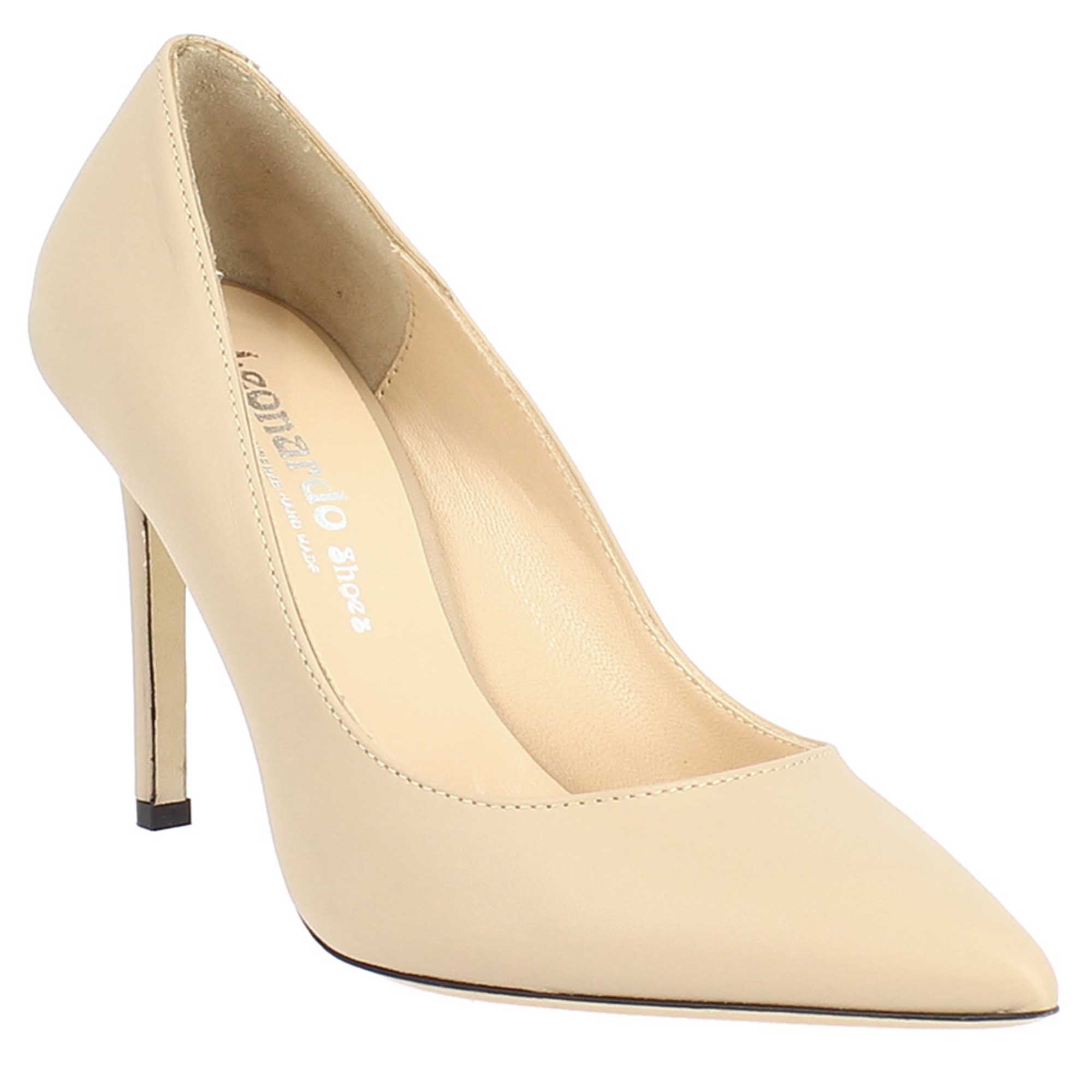D collet con tacco alto eleganti da donna fatte a mano in pelle beige