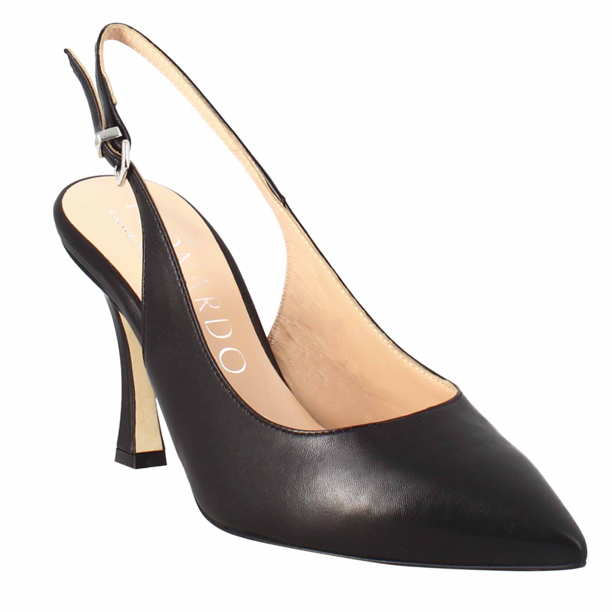 Décolleté with high heels for women in black leather
