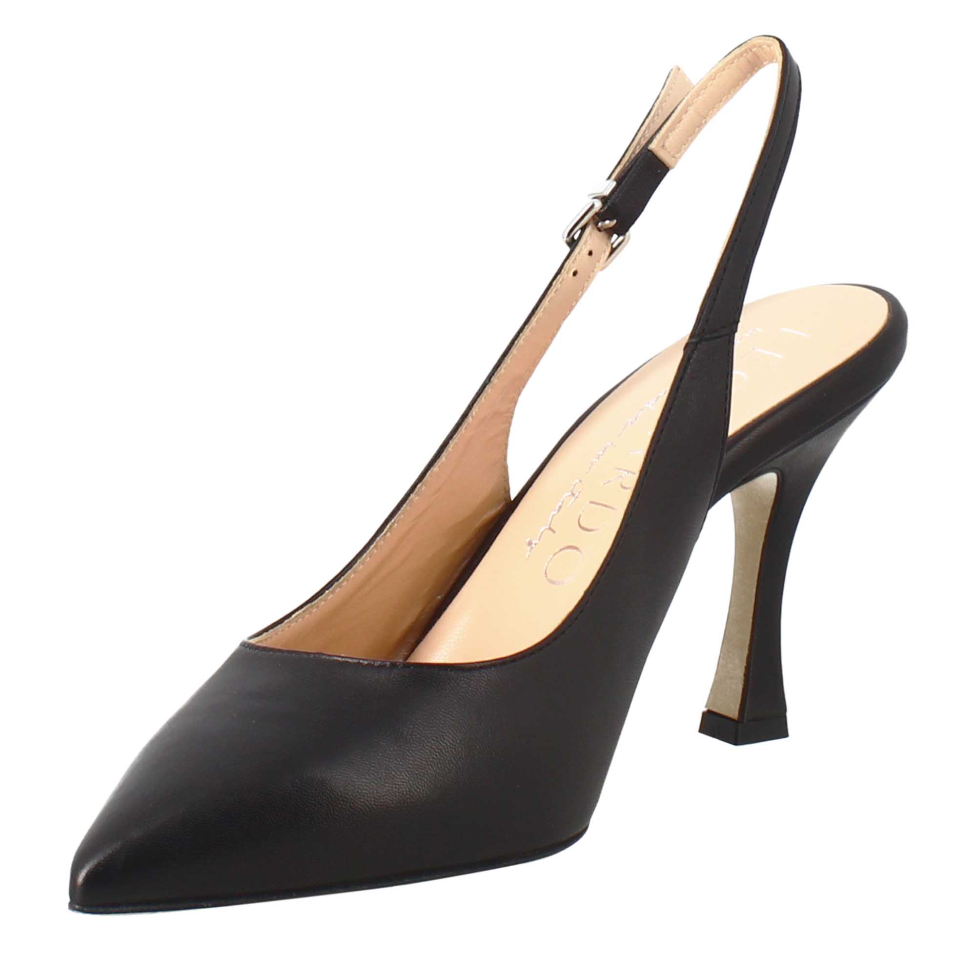 Décolleté with high heels for women in black leather