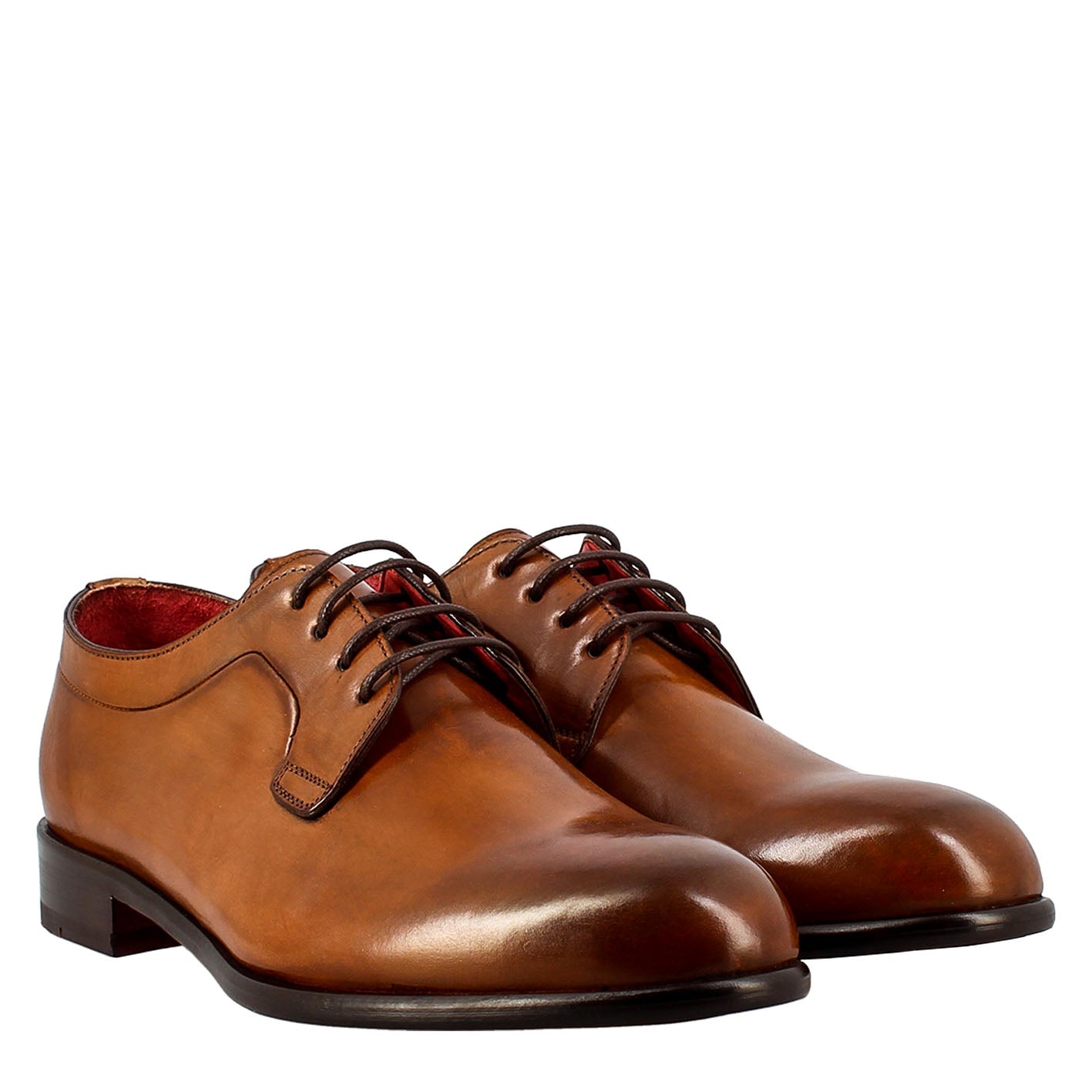 Elegant brown derby for men in smooth leather