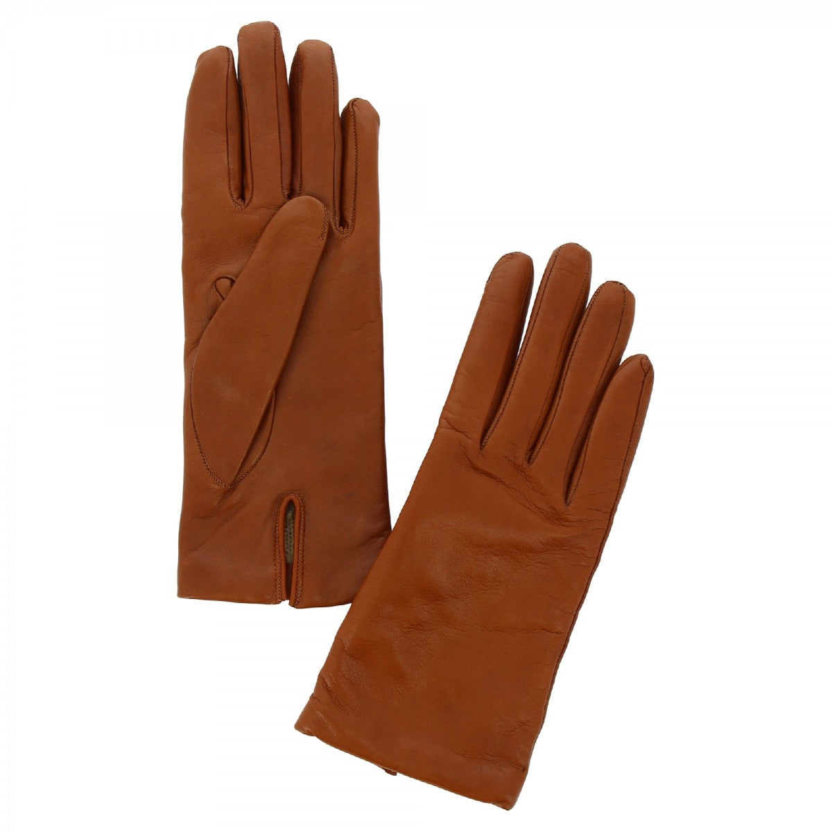 Classic women's handmade gloves in brown nappa leather lined in cashme