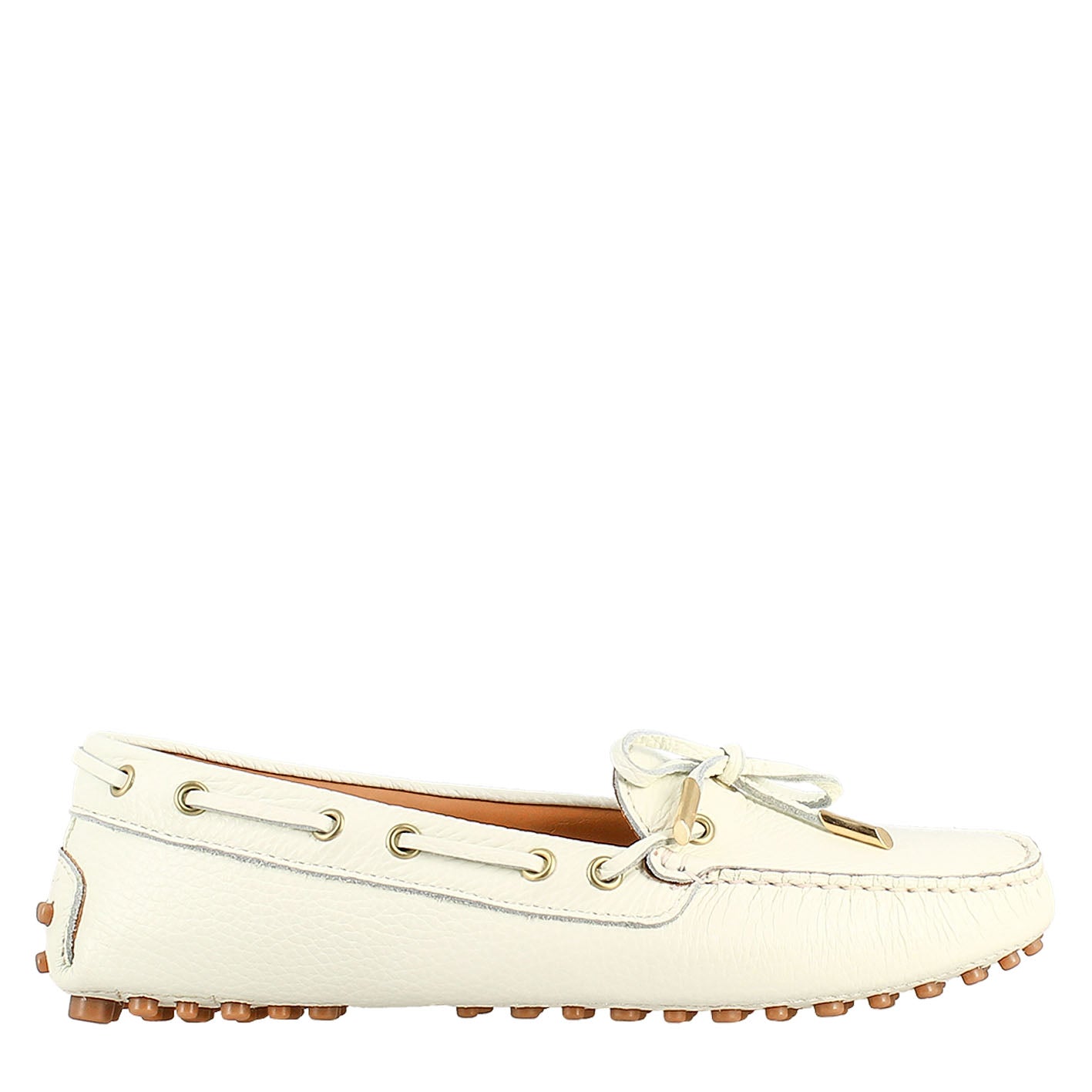 Mocassino da donna con lacci in pelle bianco - LeonardoShoes