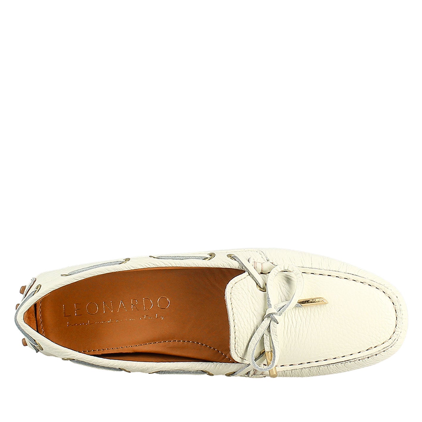 Mocassino da donna con lacci in pelle bianco - LeonardoShoes