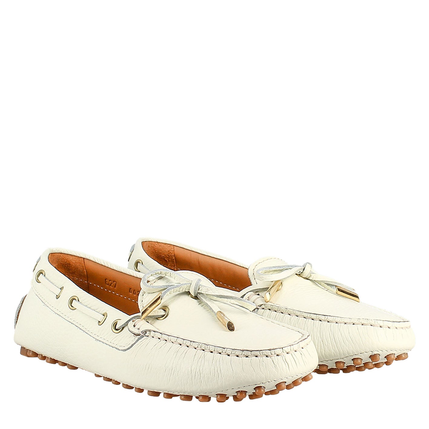 Mocassino da donna con lacci in pelle bianco - LeonardoShoes