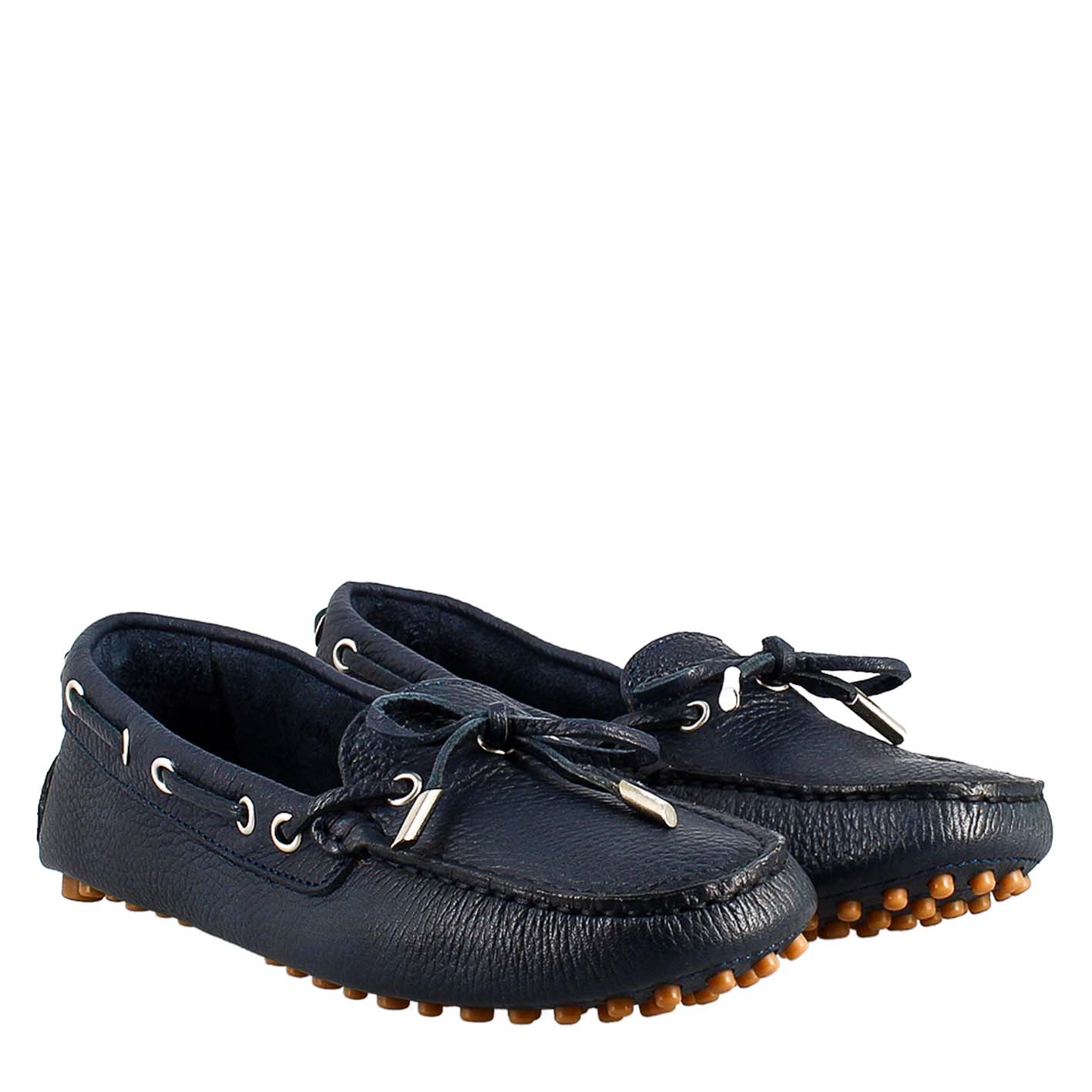 Mocassino da donna con lacci in pelle blu - LeonardoShoes