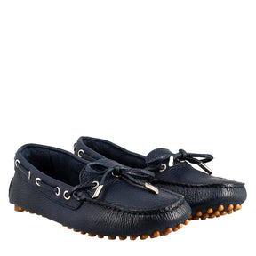 Women's moccasin with laces in blue leather