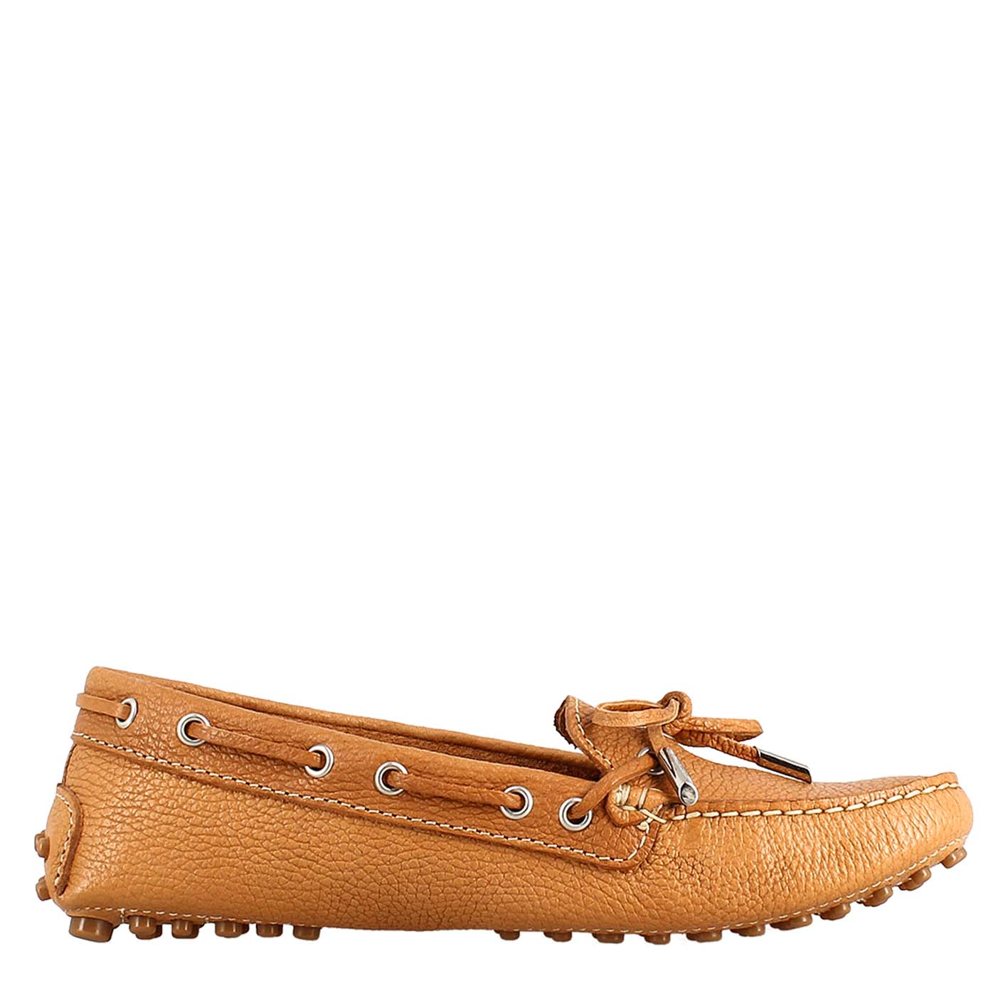 Mocassino da donna con lacci in pelle marrone - LeonardoShoes