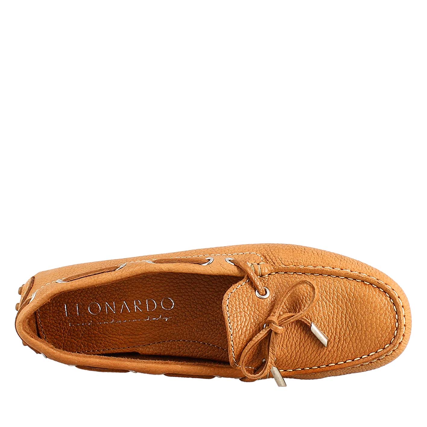 Mocassino da donna con lacci in pelle marrone - LeonardoShoes