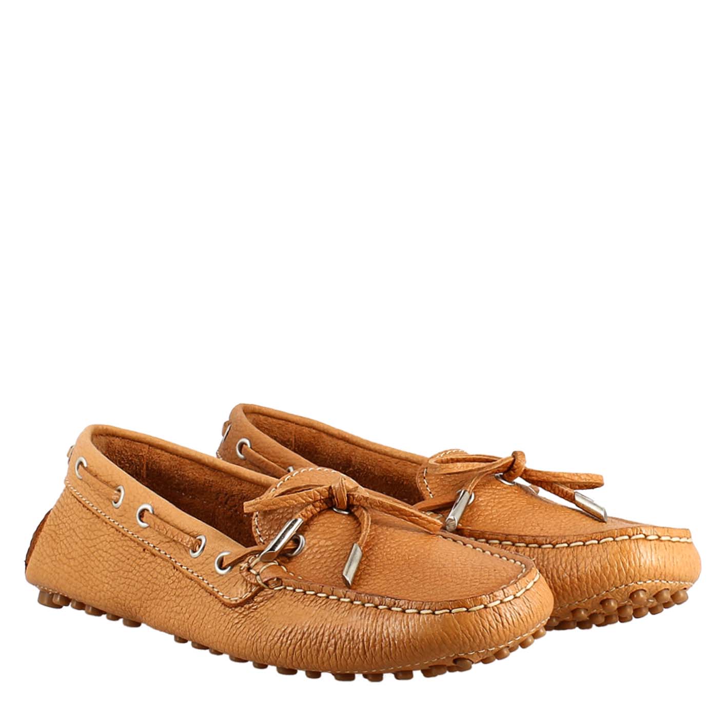 Mocassino da donna con lacci in pelle marrone - LeonardoShoes