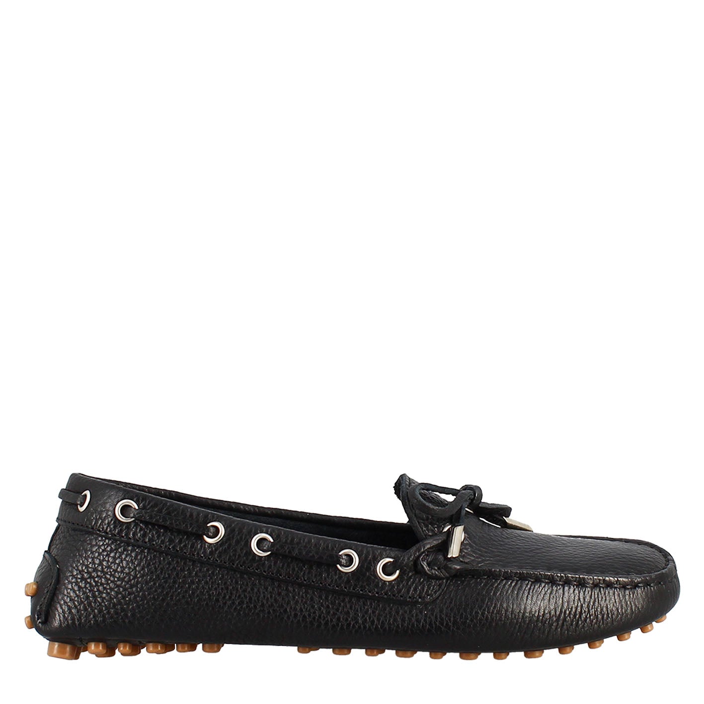 Mocassino da donna con lacci in pelle nero - LeonardoShoes