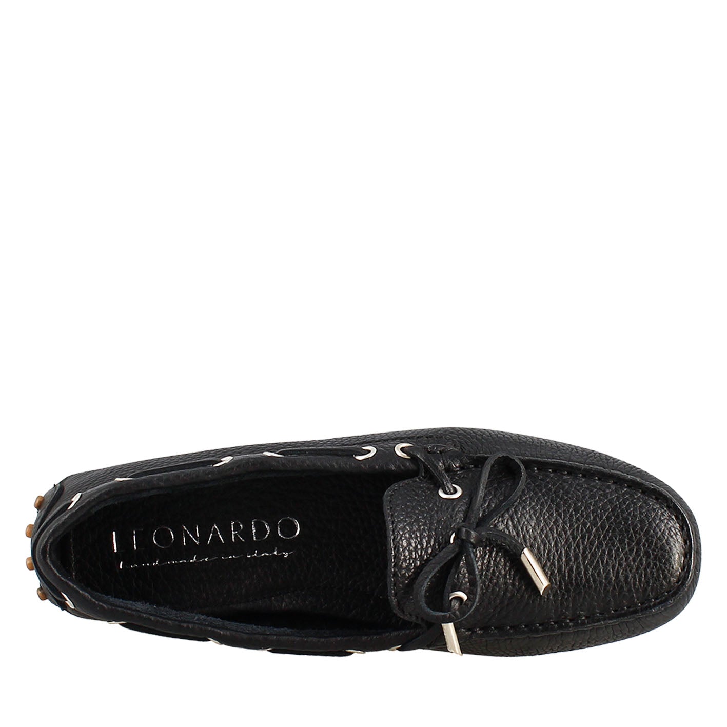 Mocassino da donna con lacci in pelle nero - LeonardoShoes