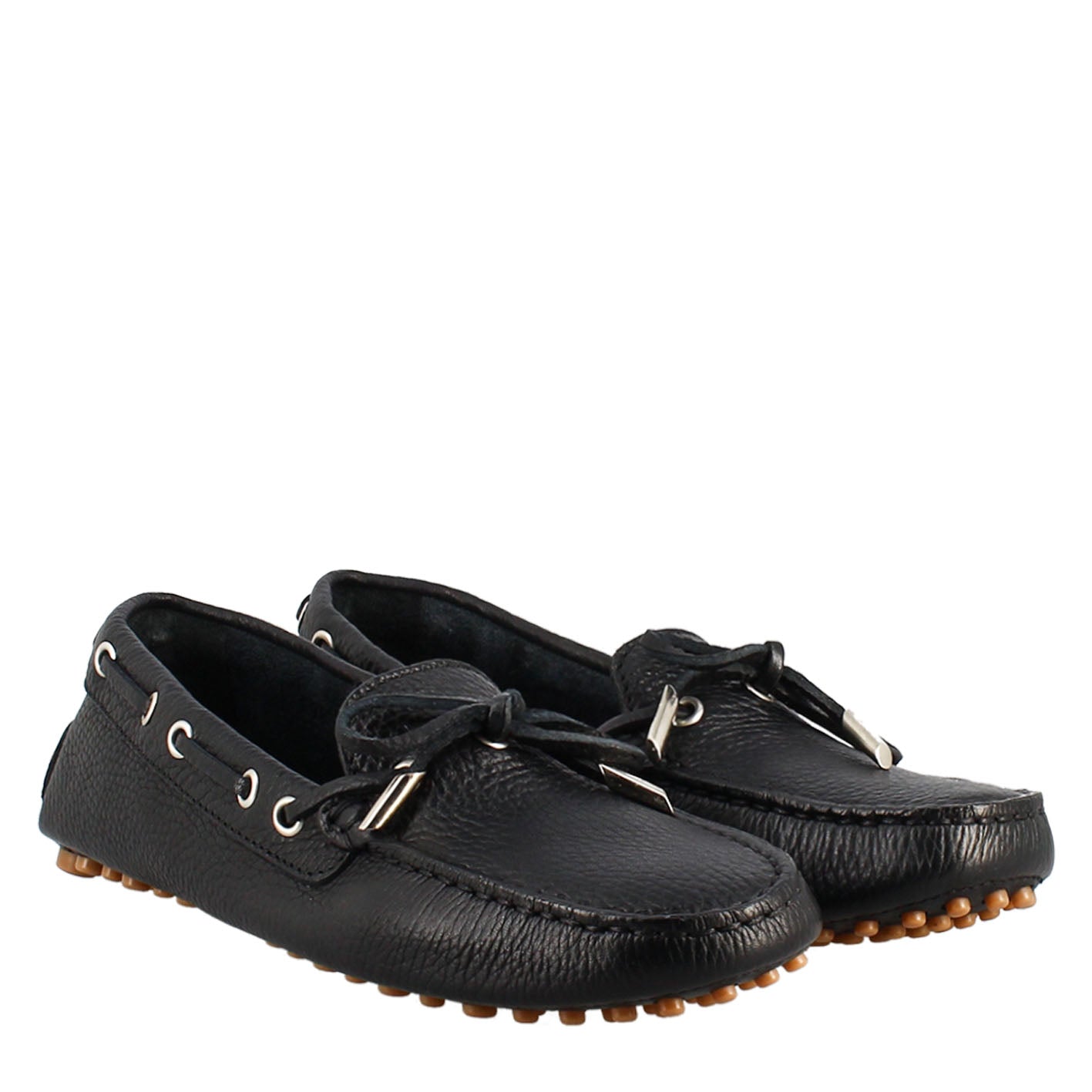 Mocassino da donna con lacci in pelle nero - LeonardoShoes