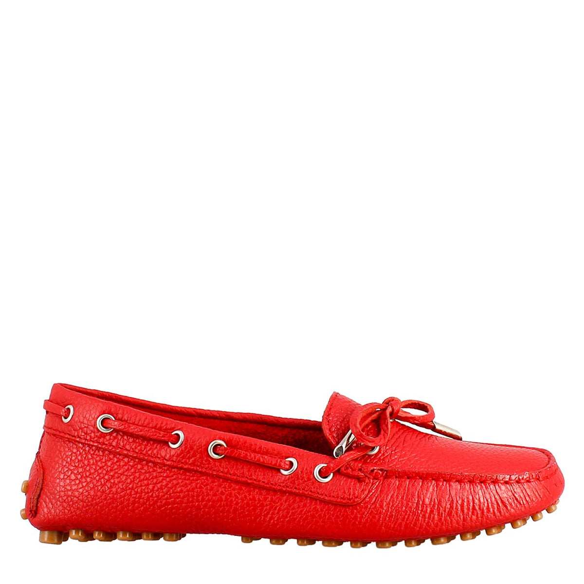 Women's moccasin with laces in red leather 