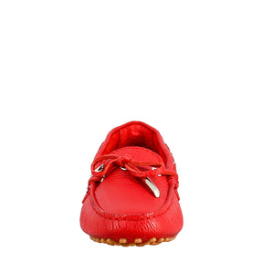 Women's moccasin with laces in red leather 