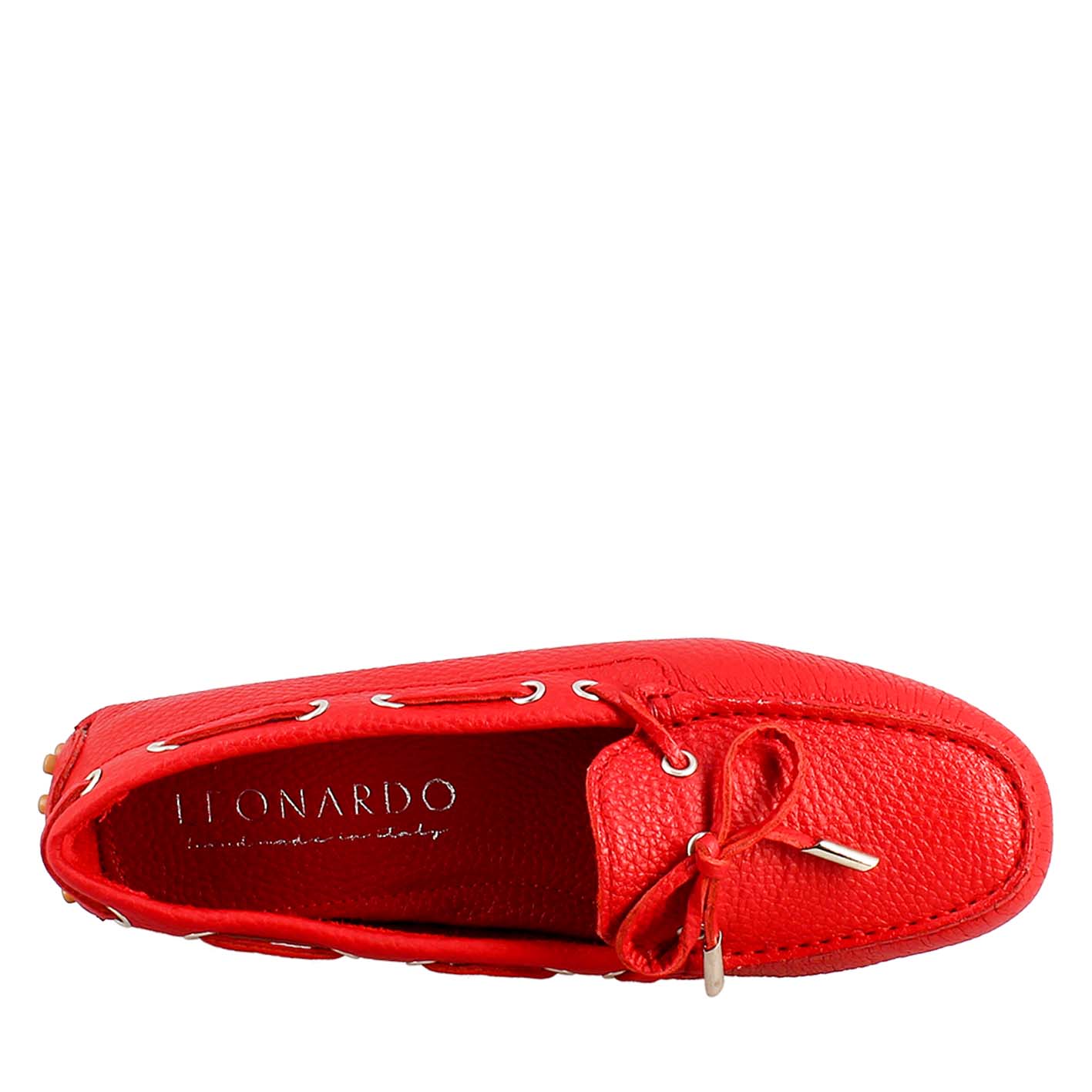 Mocassino da donna con lacci in pelle rosso - LeonardoShoes