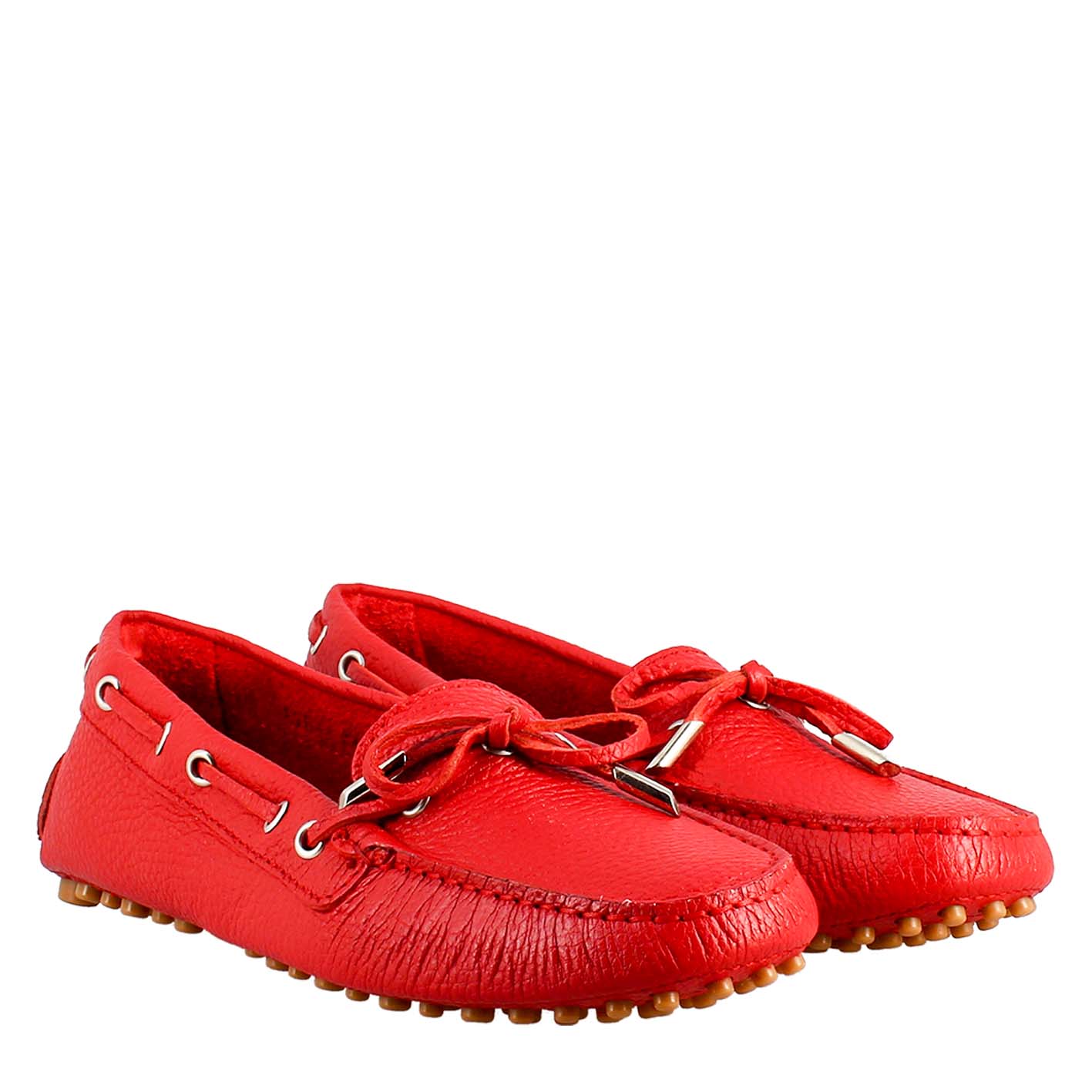 Mocassino da donna con lacci in pelle rosso - LeonardoShoes