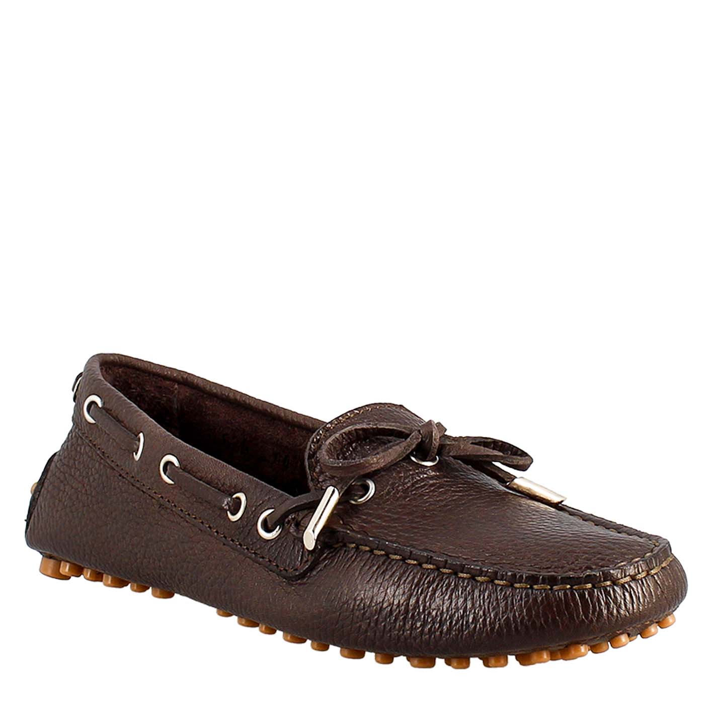 Mocassino da donna con lacci in pelle marrone scuro - LeonardoShoes