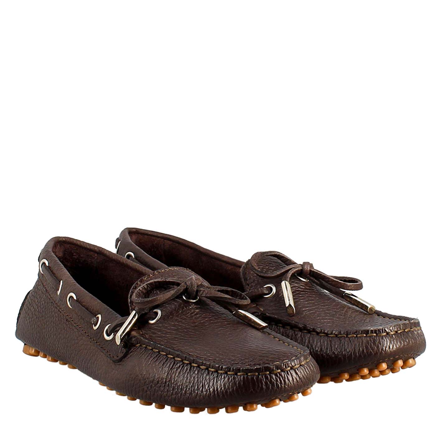 Mocassino da donna con lacci in pelle marrone scuro - LeonardoShoes
