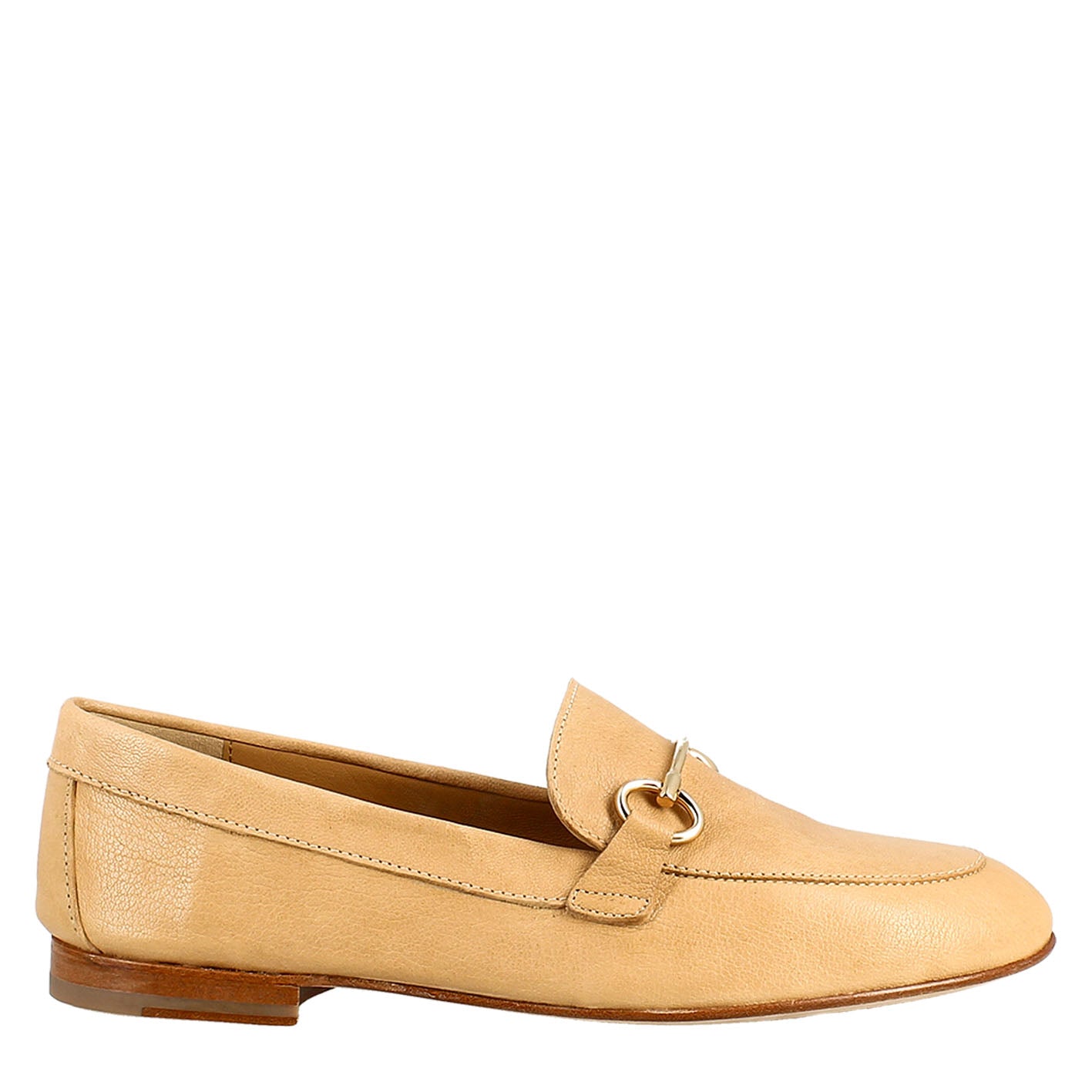 Mocassino da donna in pelle beige con morsetto oro - LeonardoShoes