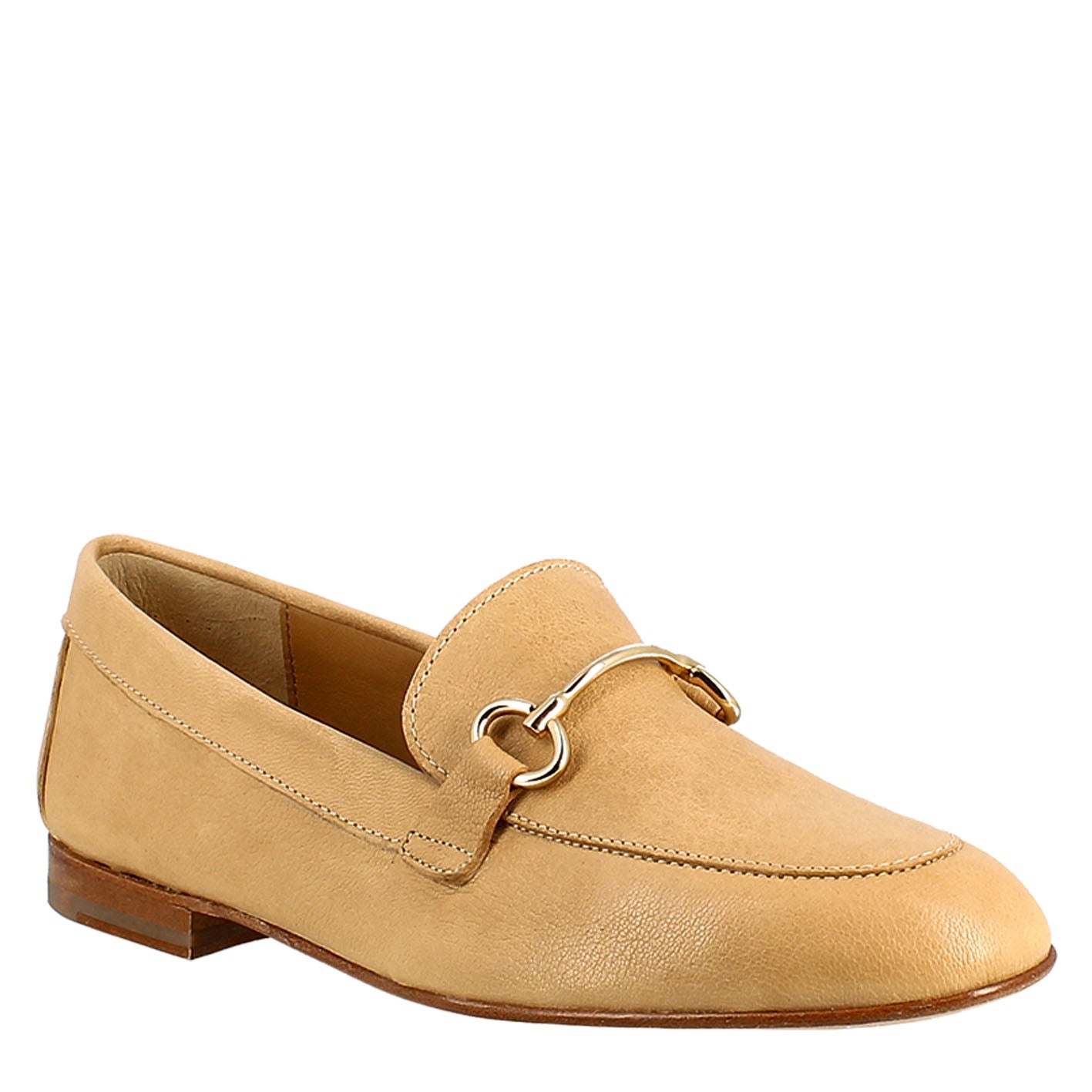 Women's moccasin in beige leather with gold horsebit