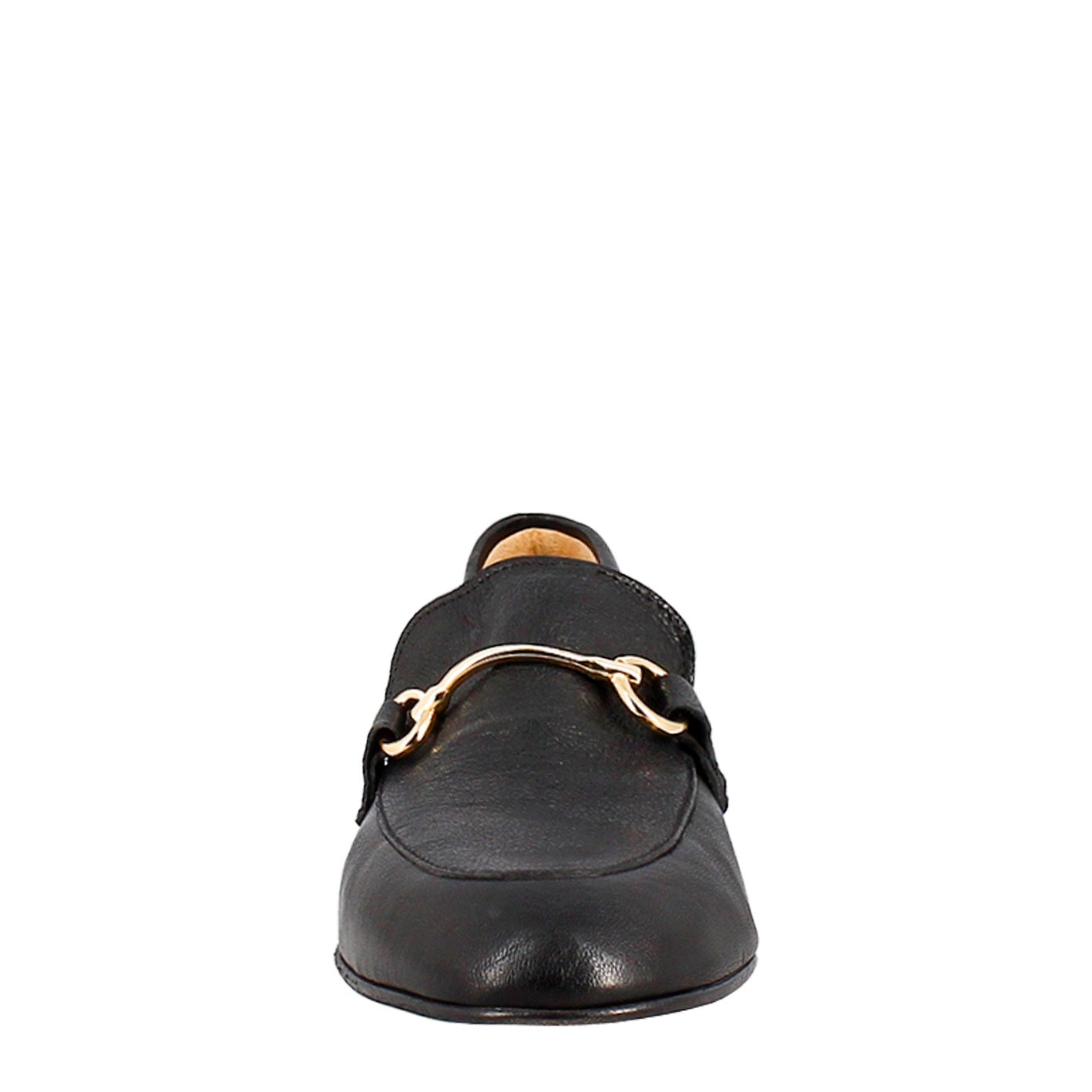 Women's moccasin in black leather with gold clamp