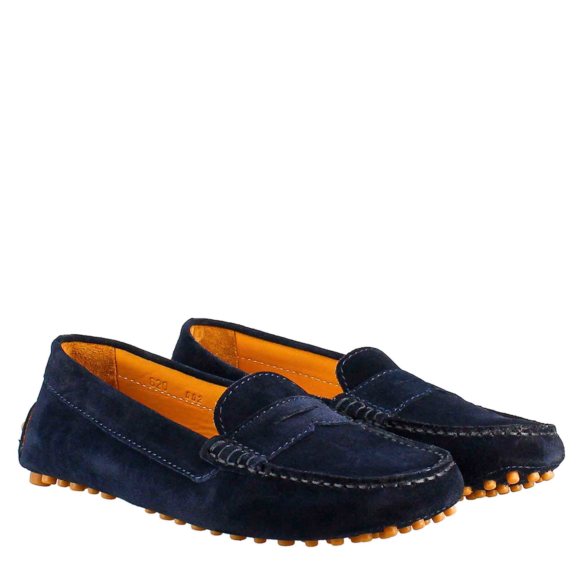 Mocassino da donna tubolare in pelle blu - LeonardoShoes
