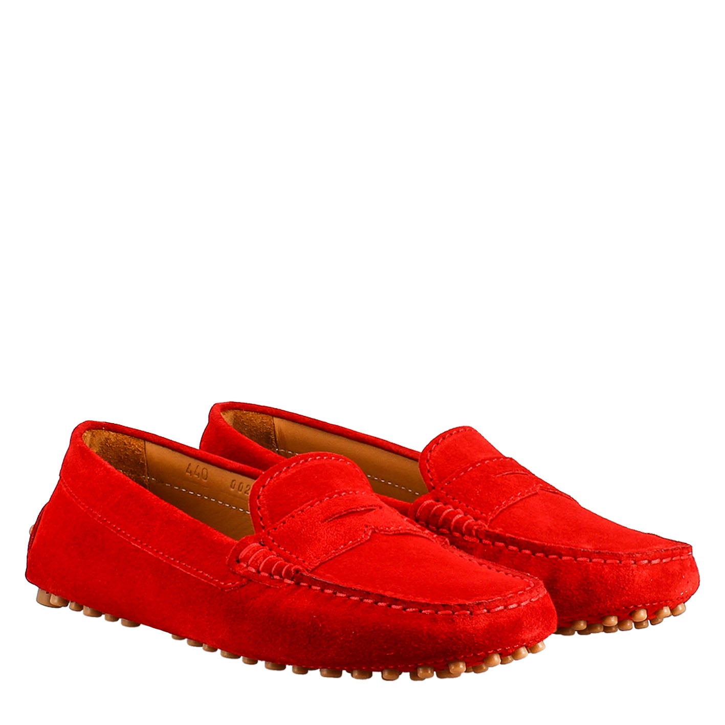 Mocassino da donna tubolare in camoscio rosso - LeonardoShoes