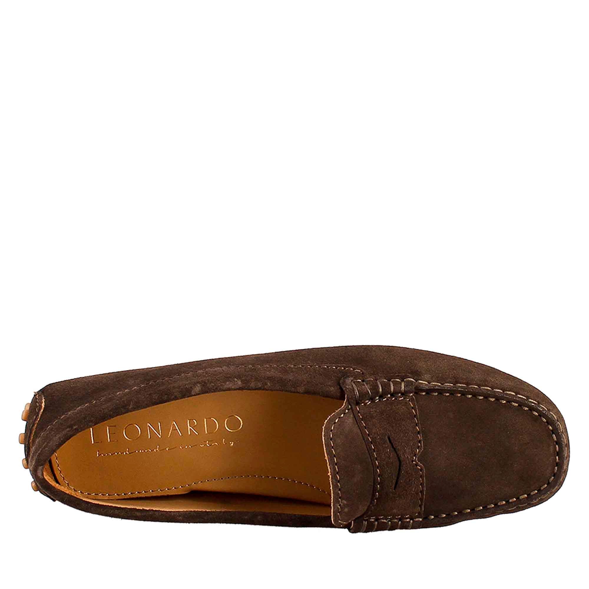 Mocassino da donna tubolare in camoscio marrone scuro - LeonardoShoes