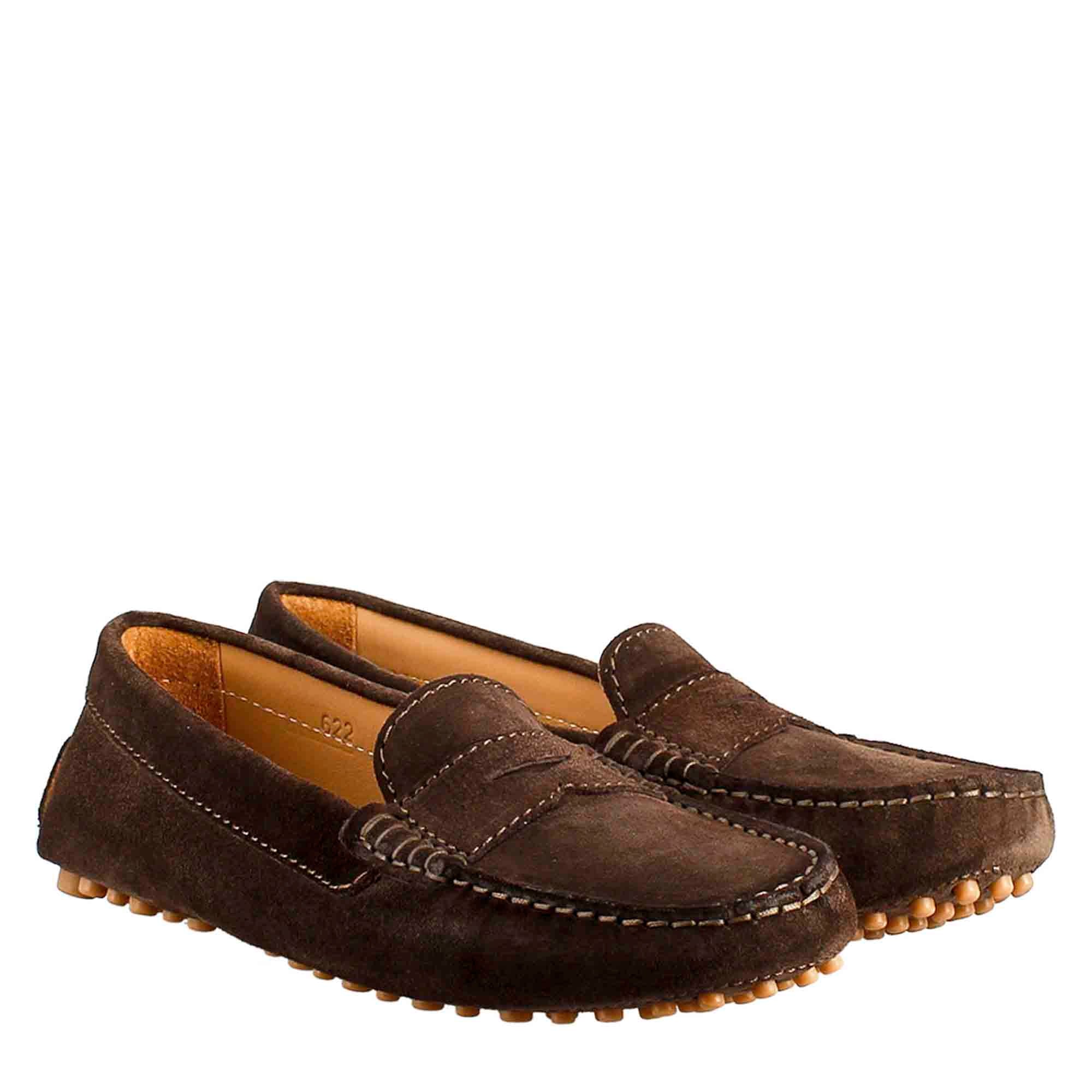 Mocassino da donna tubolare in camoscio marrone scuro - LeonardoShoes