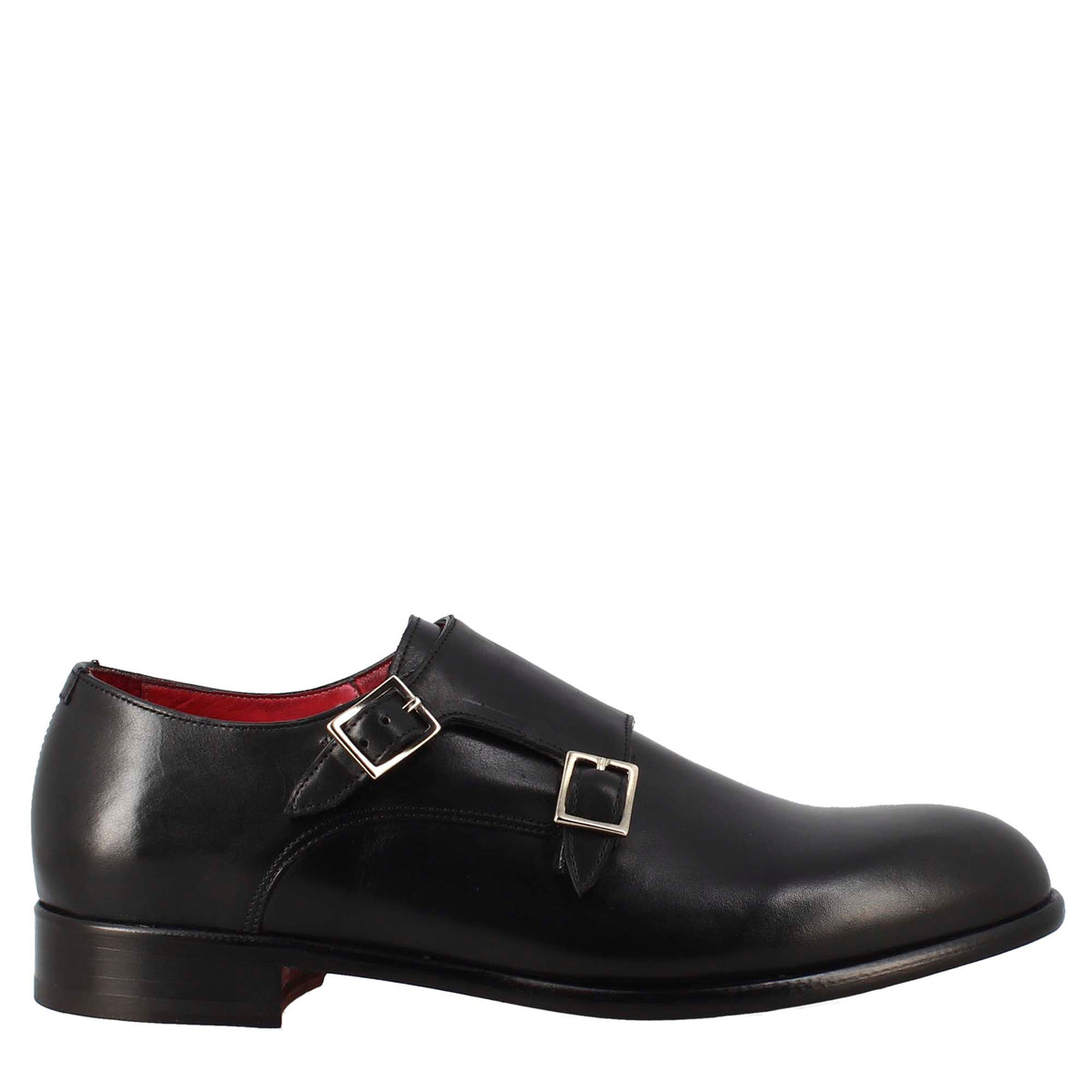 Men's double buckle shoe in black leather