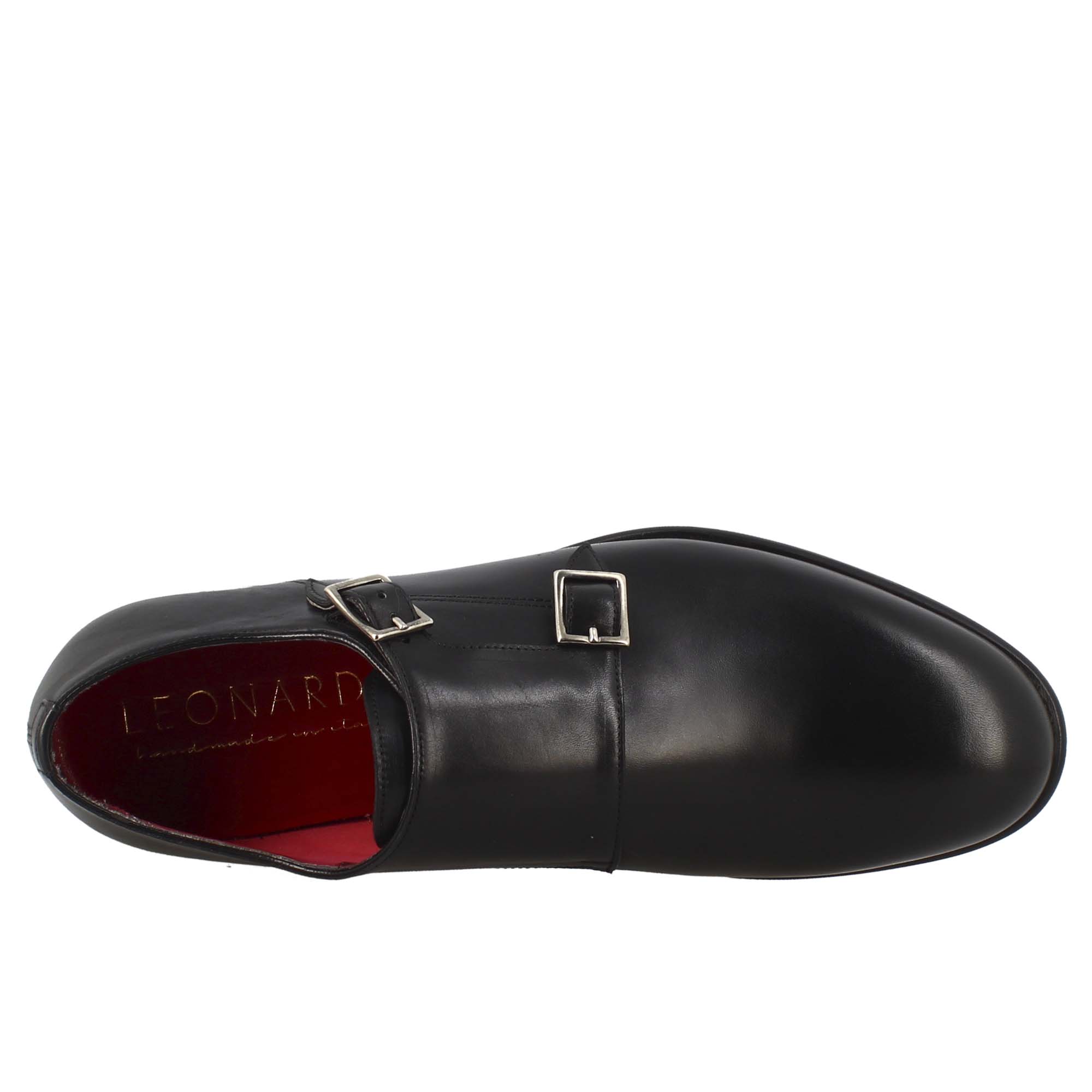 Scarpa doppia fibbia da uomo in pelle nera - LeonardoShoes