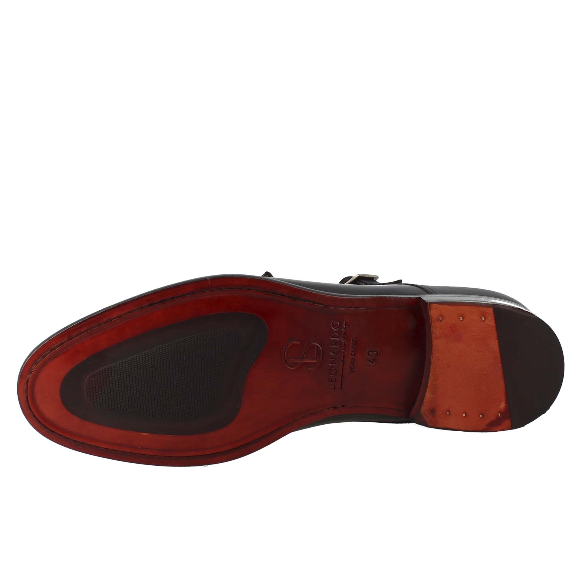 Scarpa doppia fibbia da uomo in pelle nera - LeonardoShoes