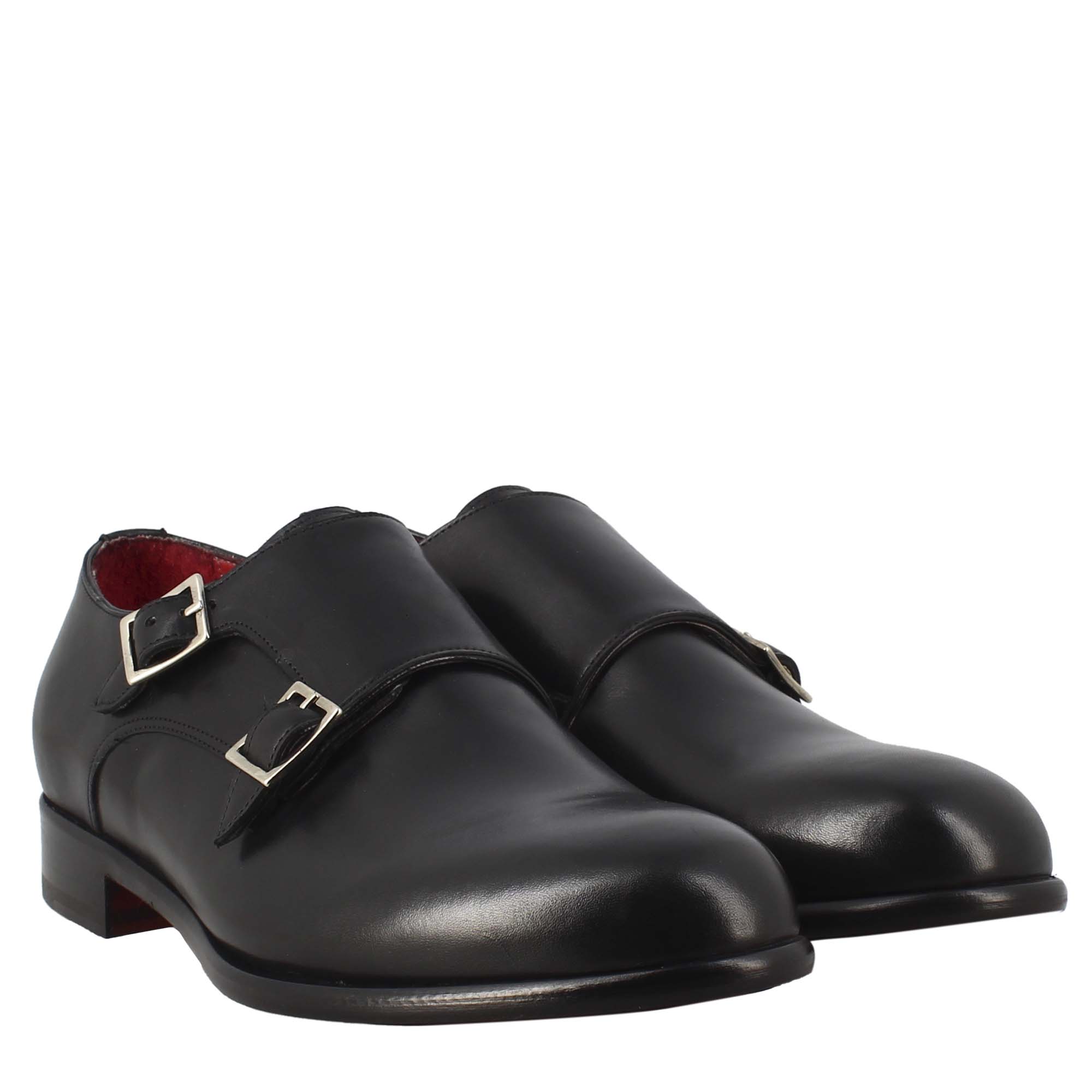 Scarpa doppia fibbia da uomo in pelle nera - LeonardoShoes