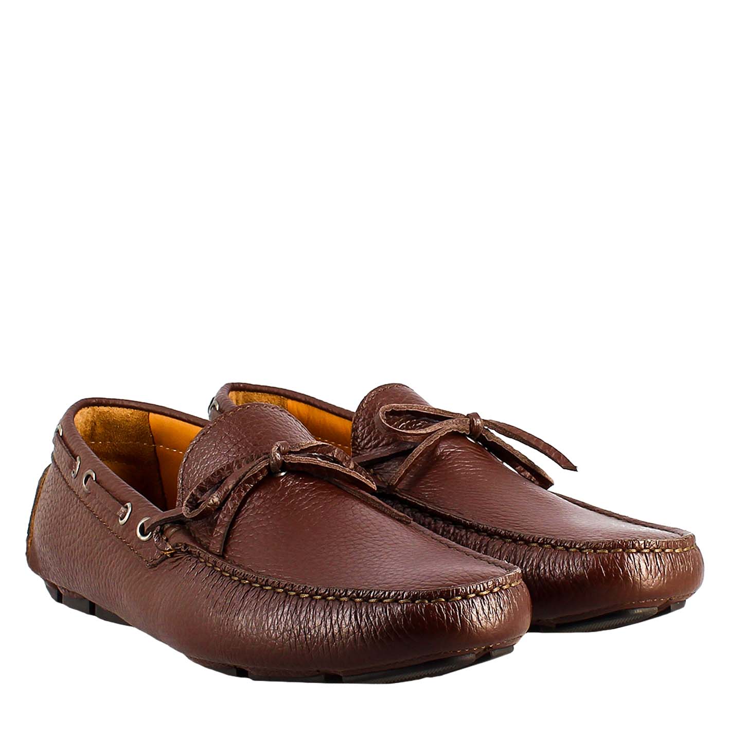 Mocassini artigianali carshoe da uomo in pelle color marrone. - LeonardoShoes