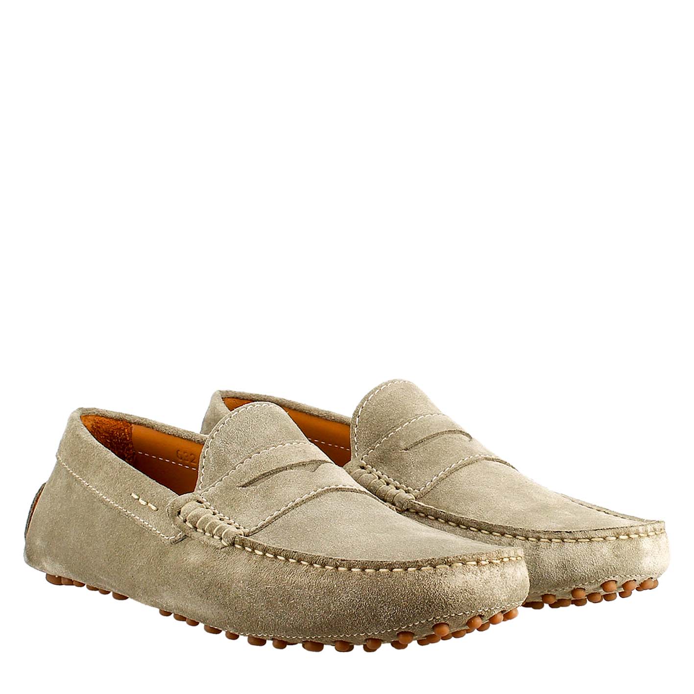 Mocassino grigio foderato da uomo in pelle scamosciata - LeonardoShoes