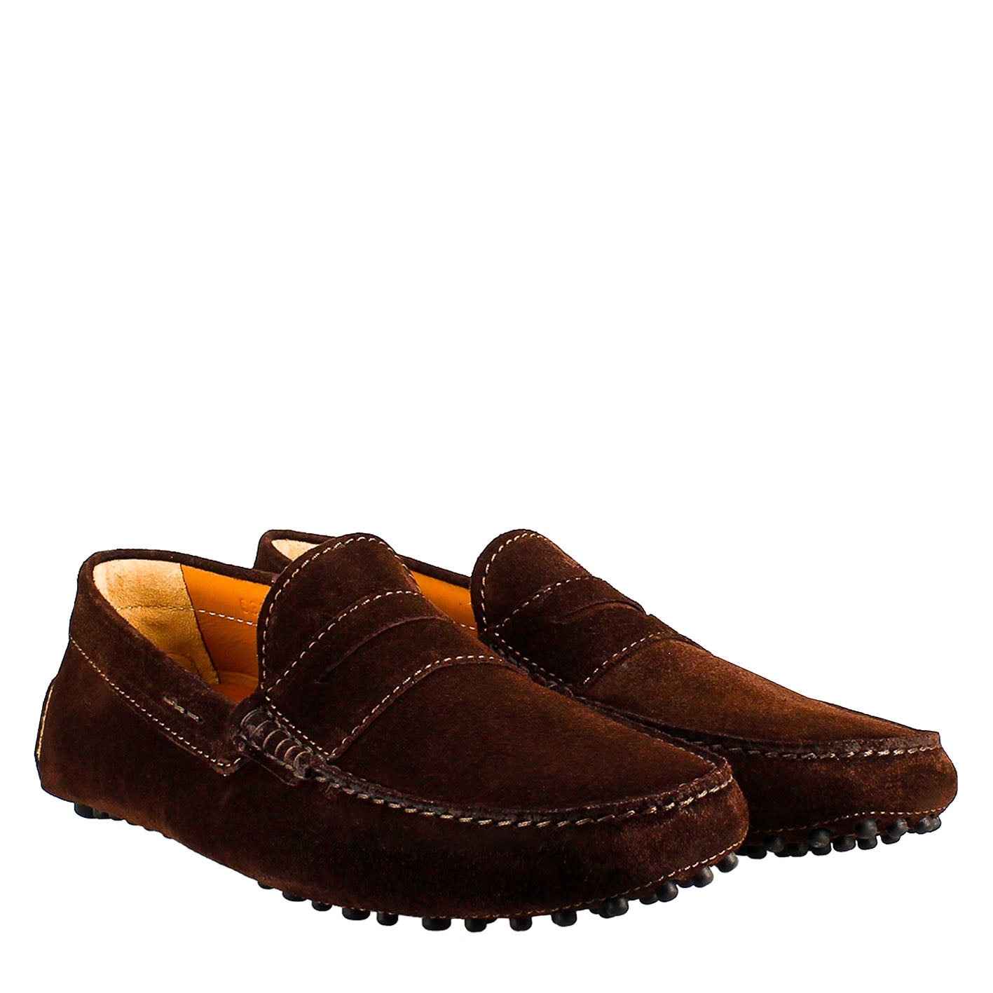 Mocassino marrone scuro foderato da uomo in pelle scamosciata - LeonardoShoes