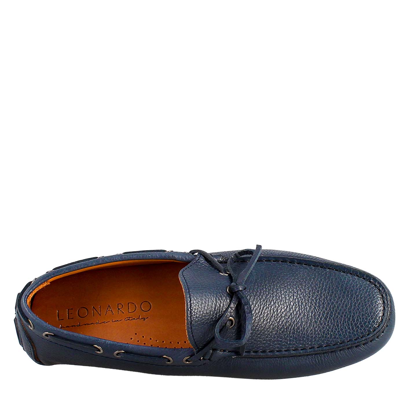 Tubular moccasin with laces for men in blue leather