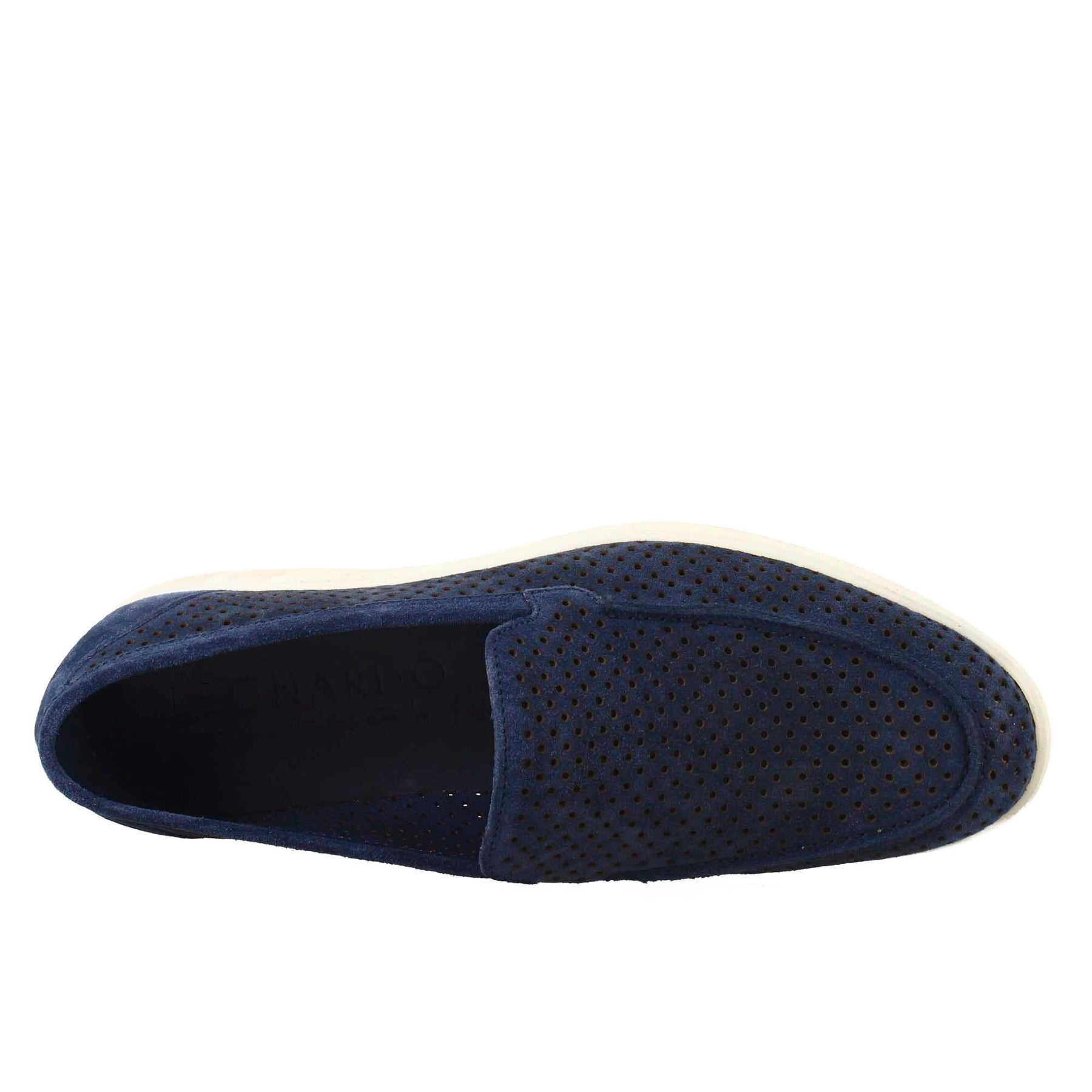 Elegant dark blue unlined loafer for men in suede