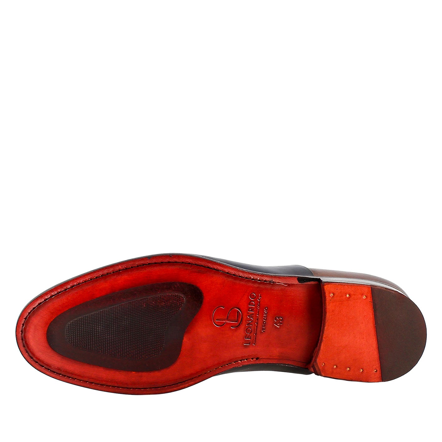 Oxford marrone scuro e blu elegante da uomo in pelle e fodera rossa - LeonardoShoes