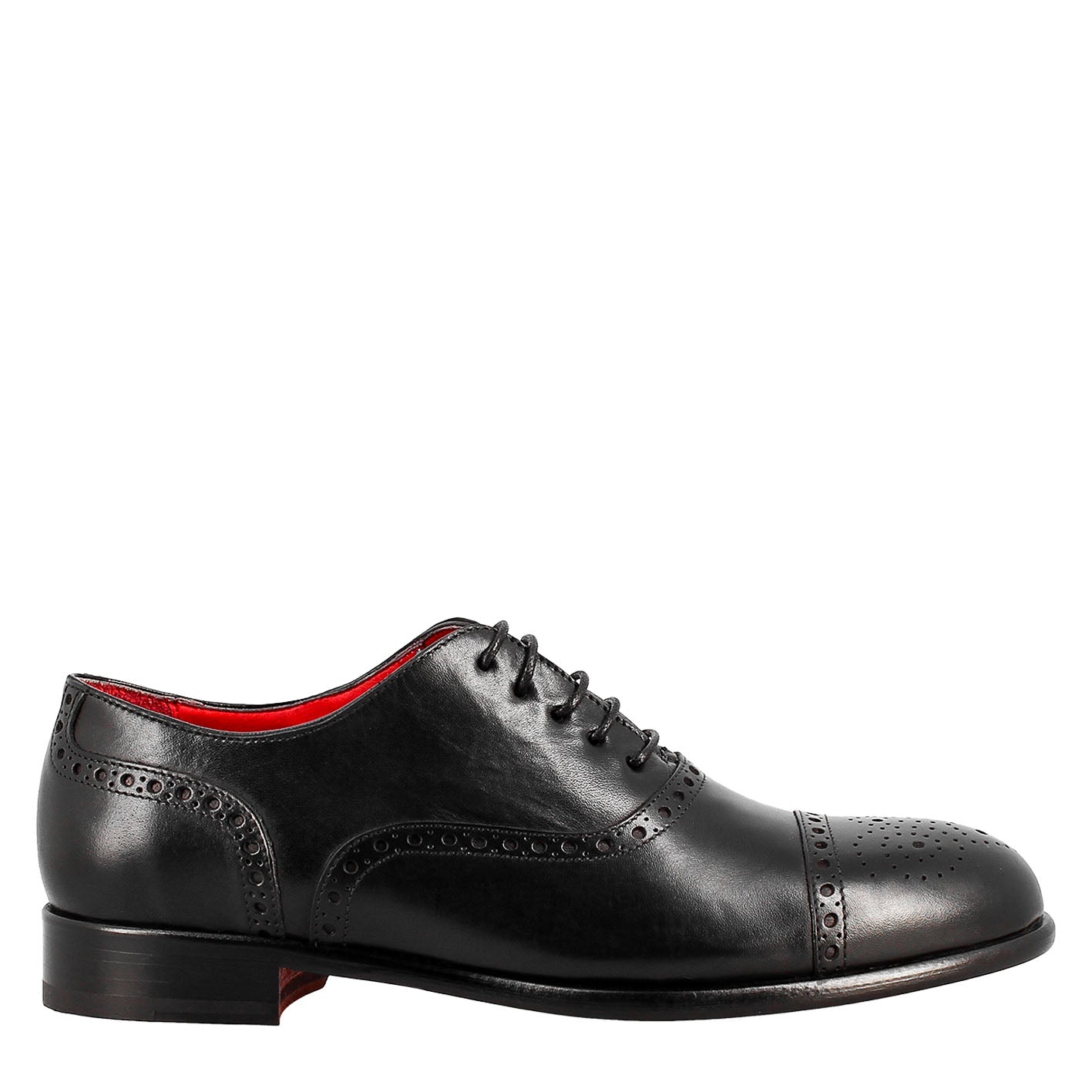 Elegant men's black leather semi brogue oxford