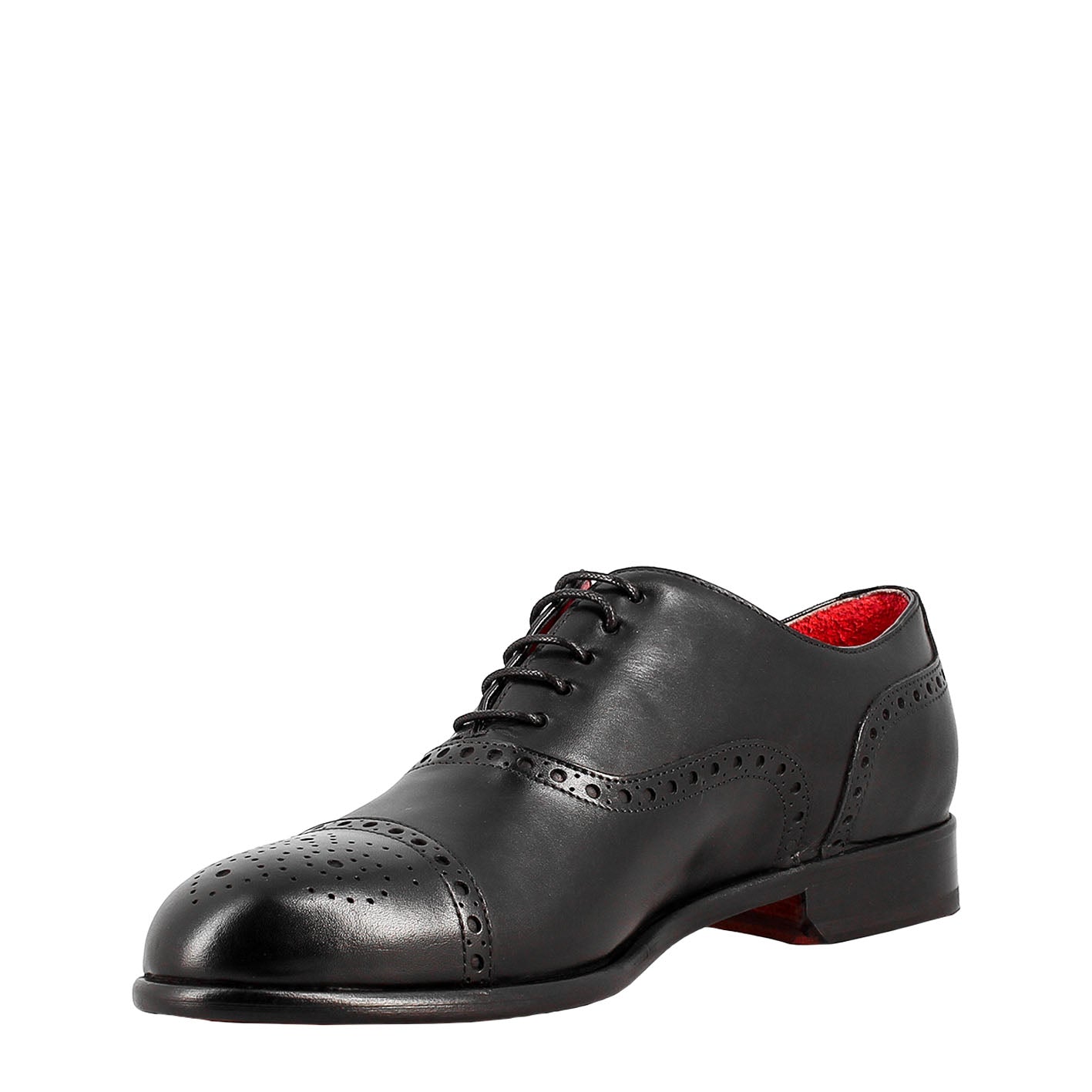 Elegant men's black leather semi brogue oxford