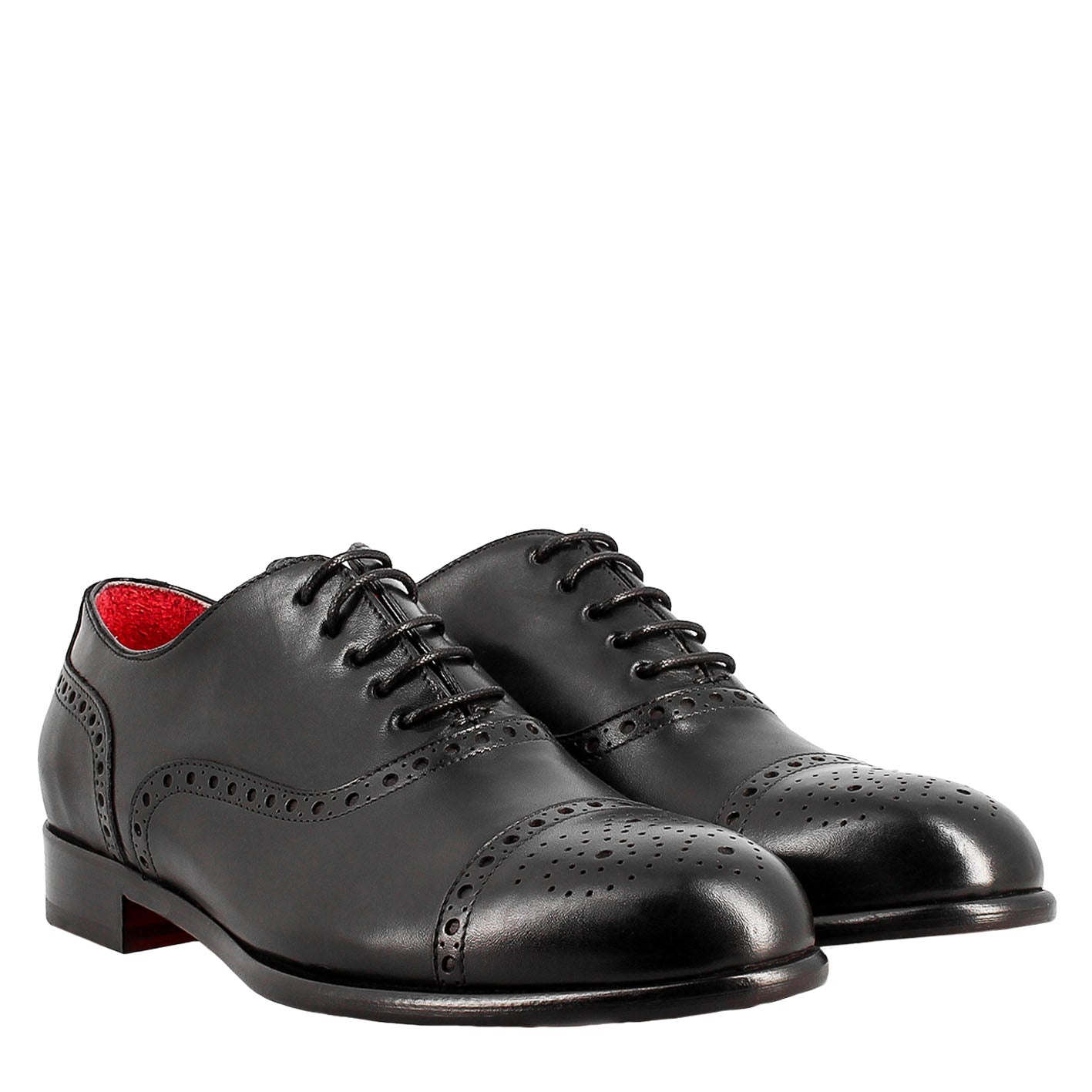 Oxford semi brogue nero elegante da uomo in pelle - LeonardoShoes
