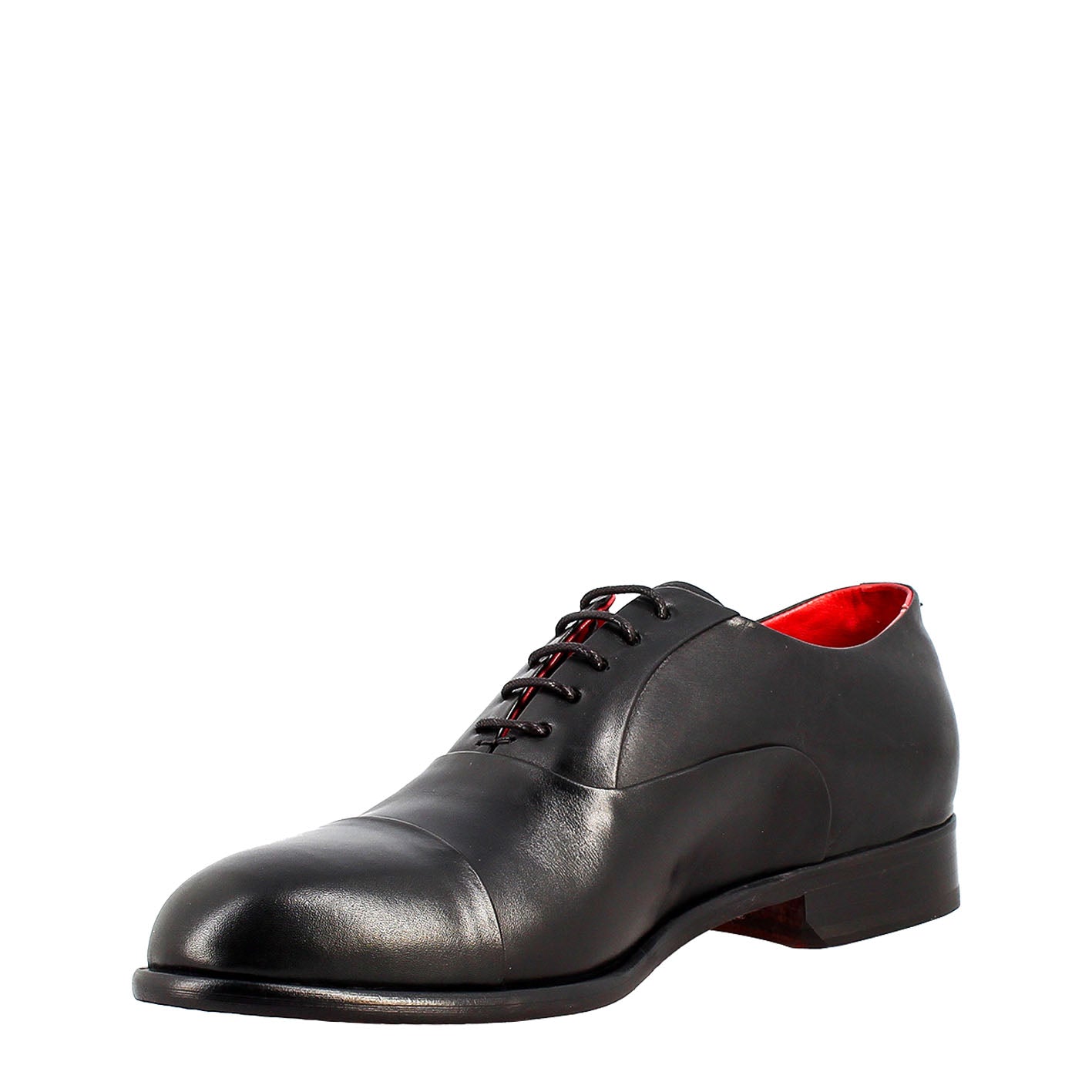 Oxford nero elegante da uomo in pelle e fodera rossa - LeonardoShoes