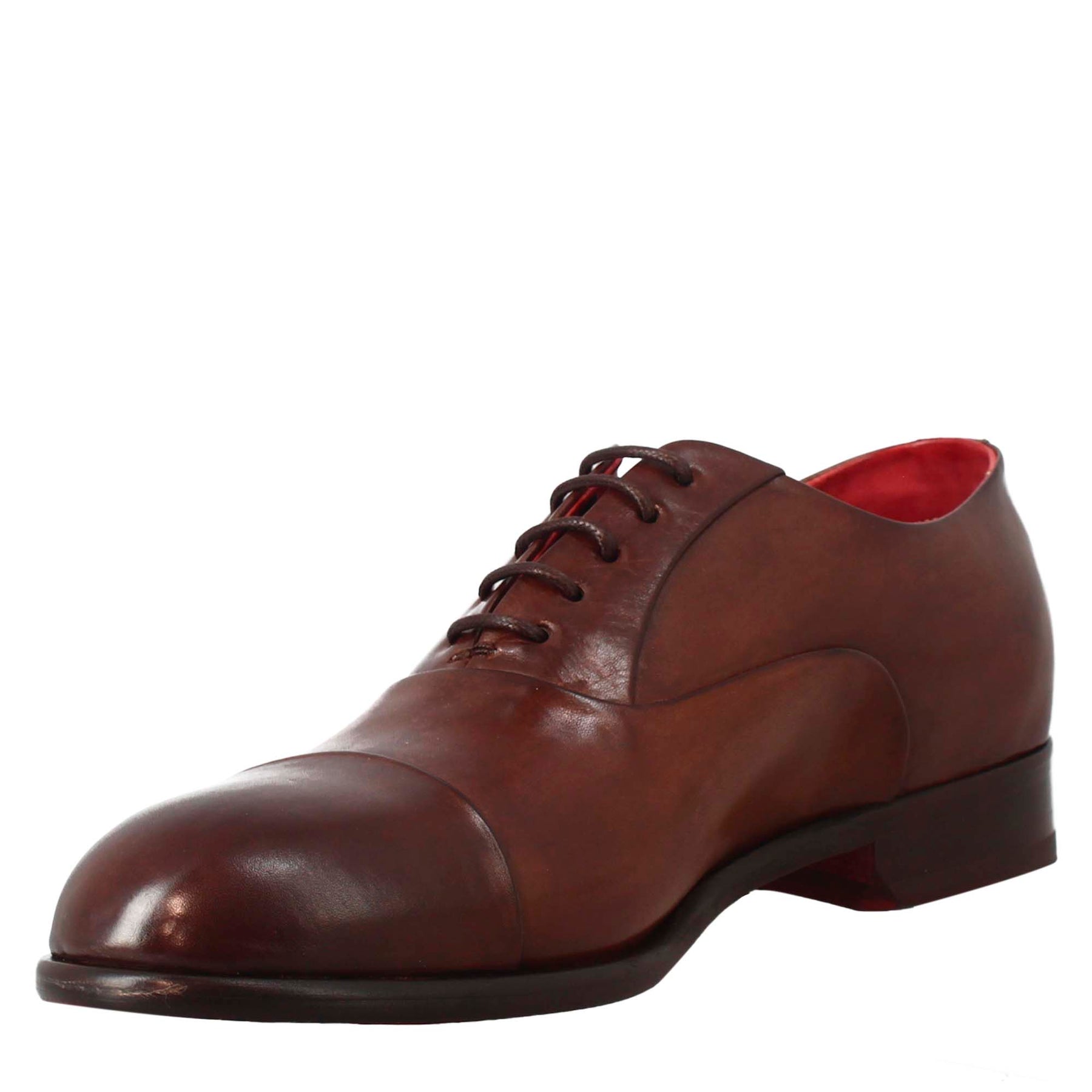 Men's elegant dark brown oxford in leather and red lining 