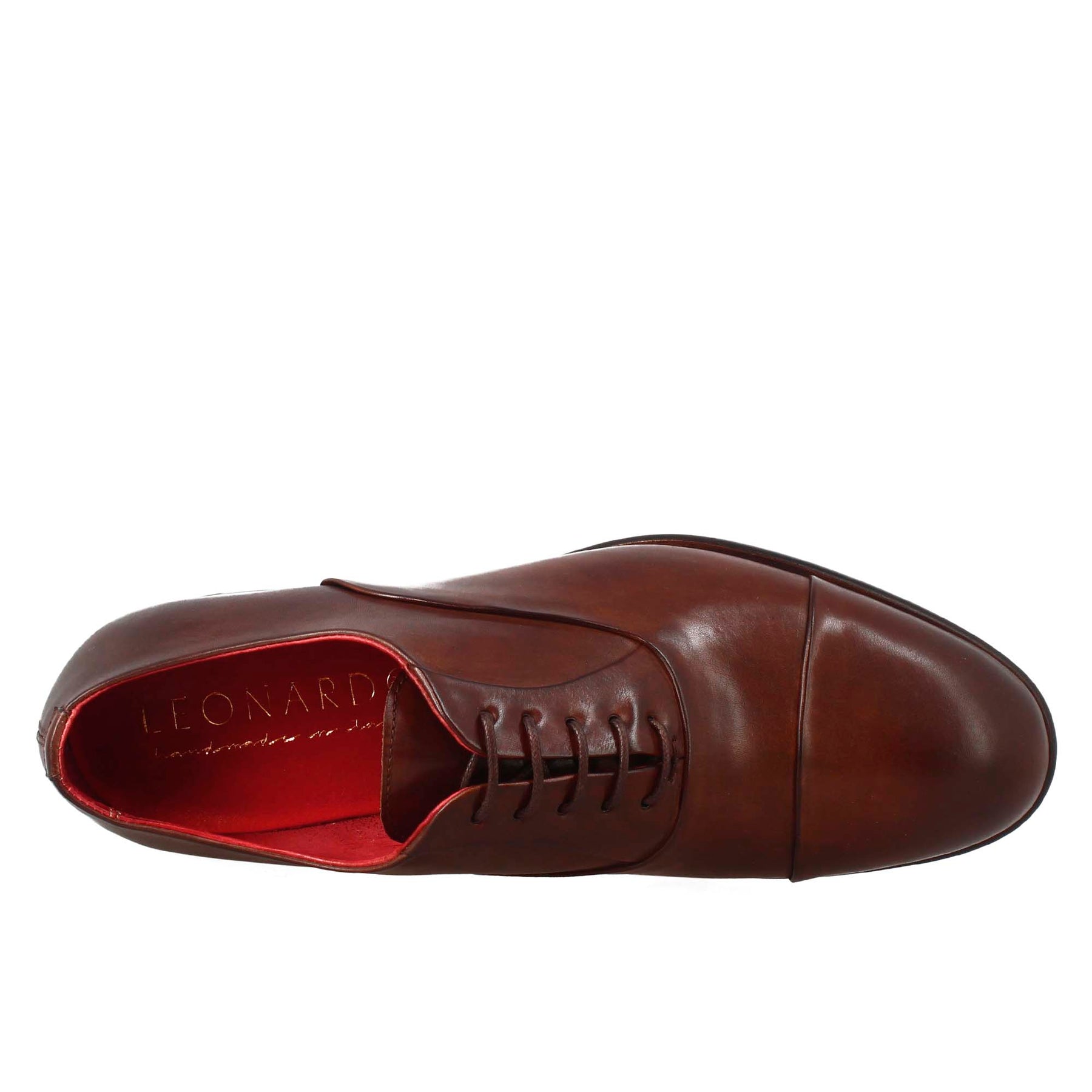 Men's elegant dark brown oxford in leather and red lining 