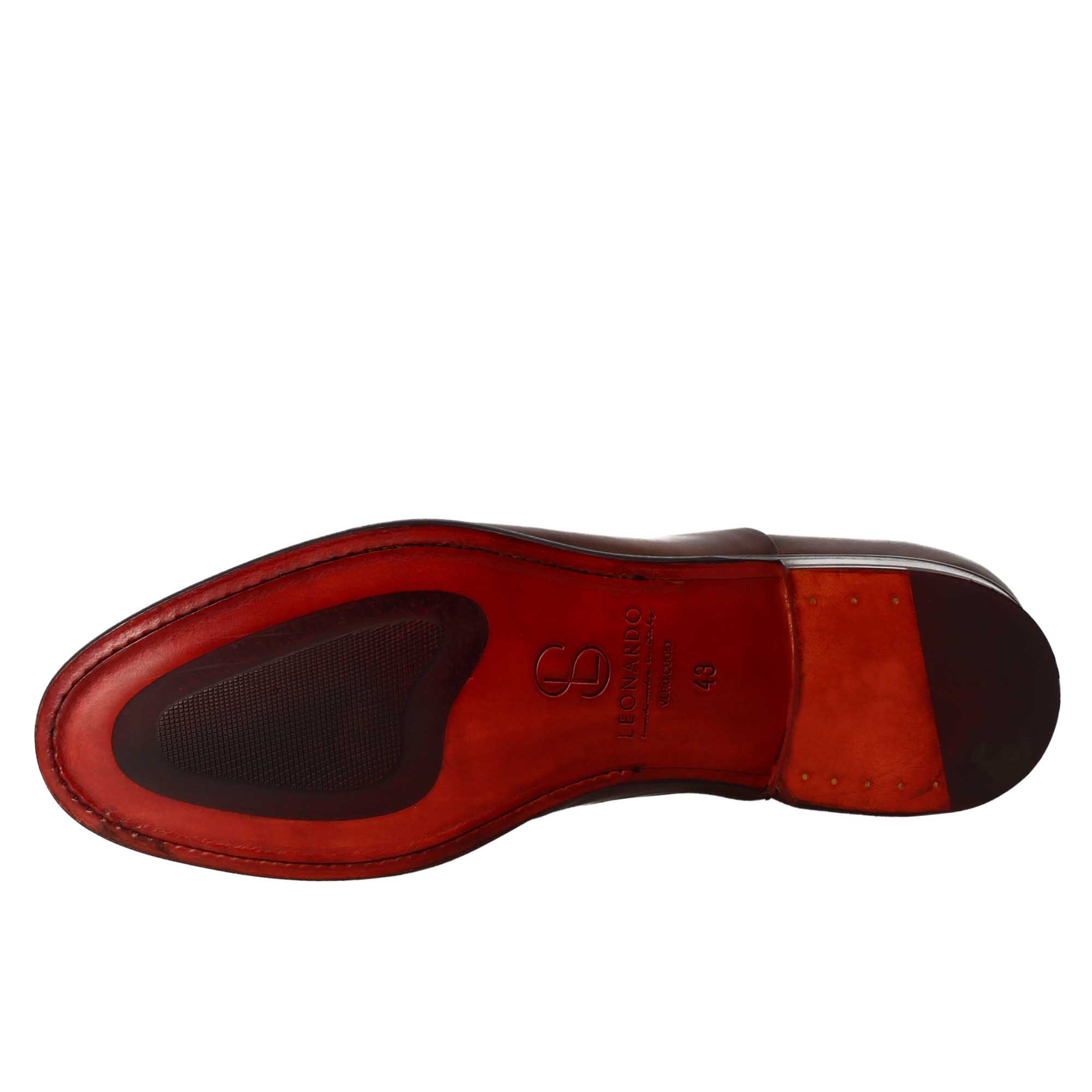 Richelieu marron foncé élégant pour homme en cuir et doublure rouge