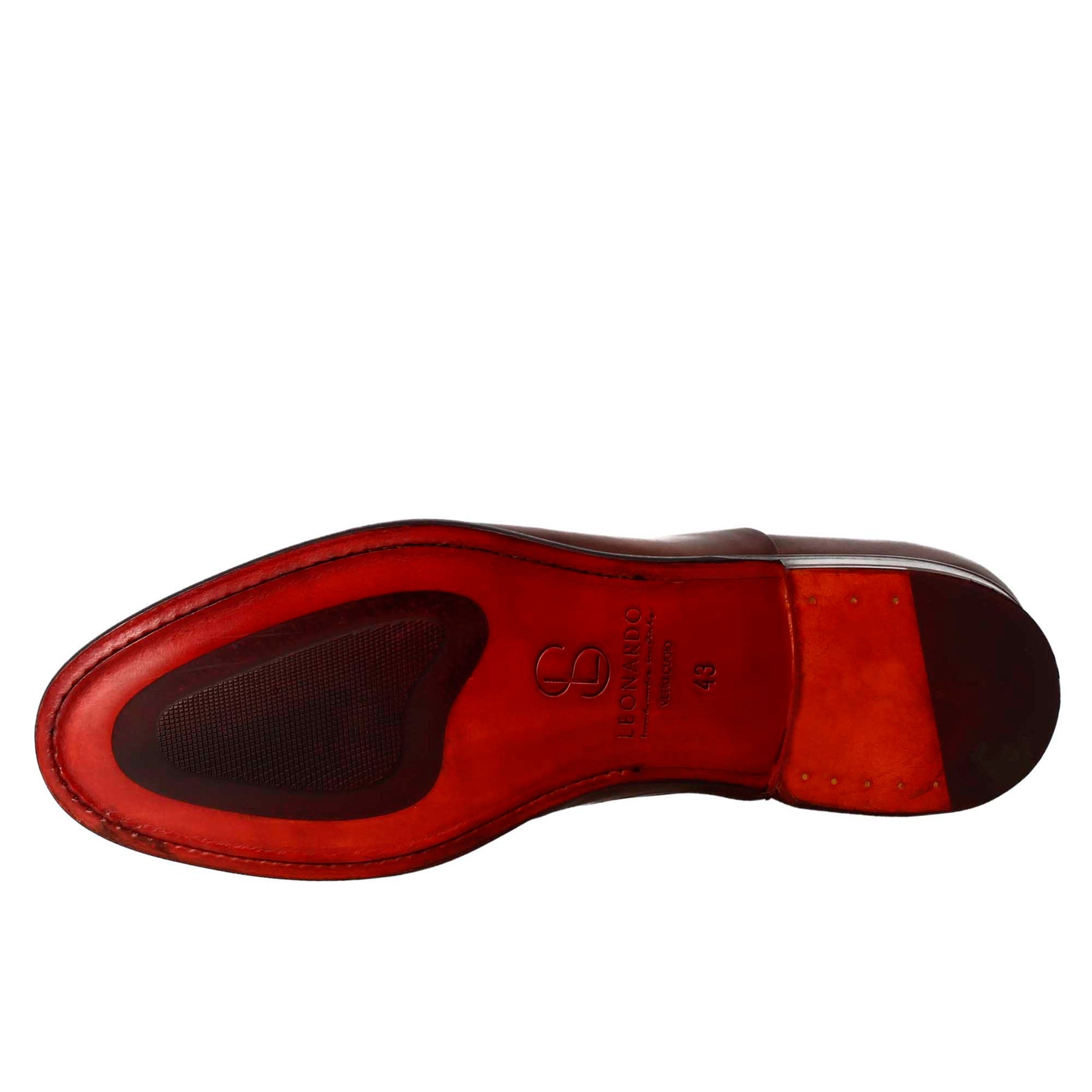 Men's elegant dark brown oxford in leather and red lining