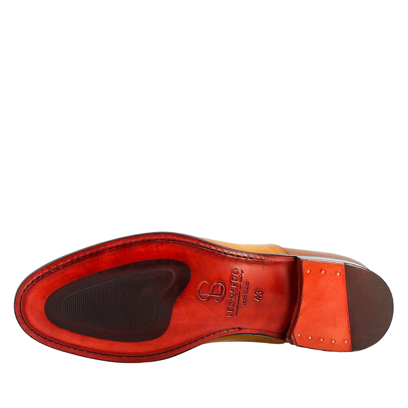 Oxford marrone e giallo elegante da uomo in pelle e fodera rossa - LeonardoShoes