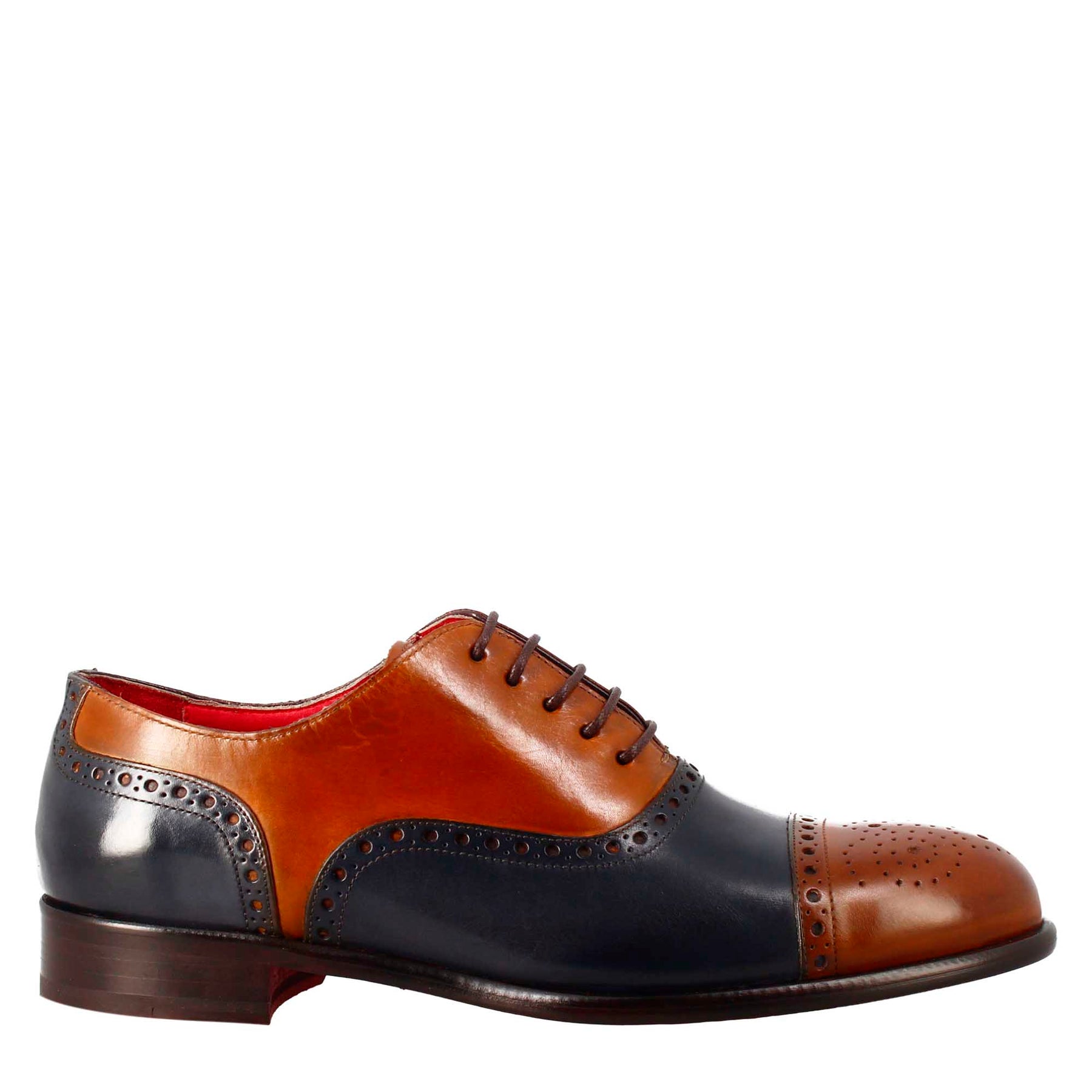 Elegant men's brown and blue semi brogue oxford in leather